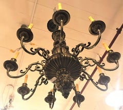 Nine-Arm Renaissance Style Cast Repousse Design Large Bronze Chandelier