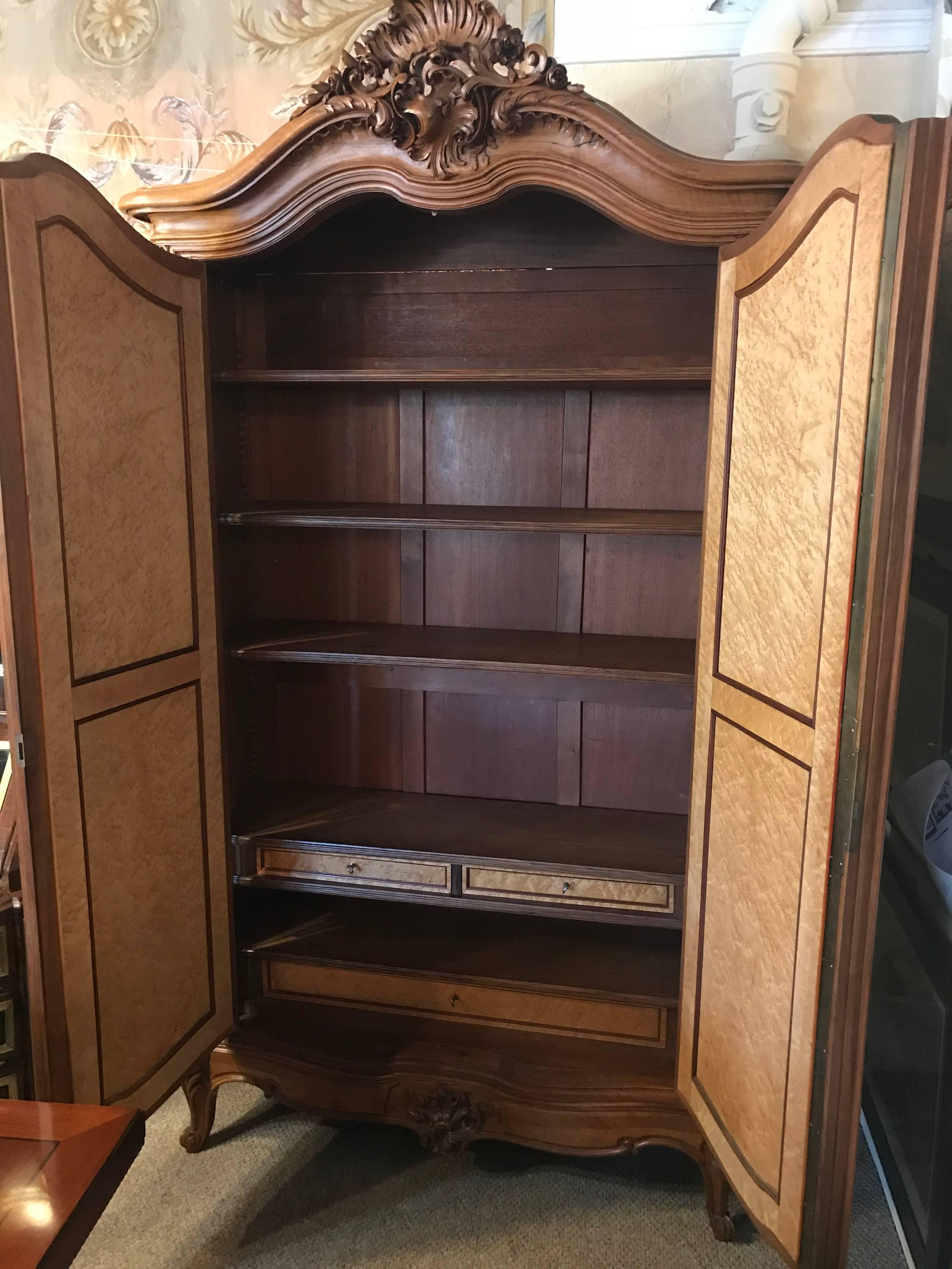 French Louis XV Style Late 19th-20th Century Double Door Rosewood King Sized Armoire