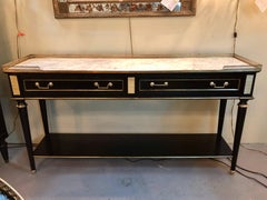 Maison Jansen Style Ebonized Bronze-Mounted Marble-Top Console or TV Stand