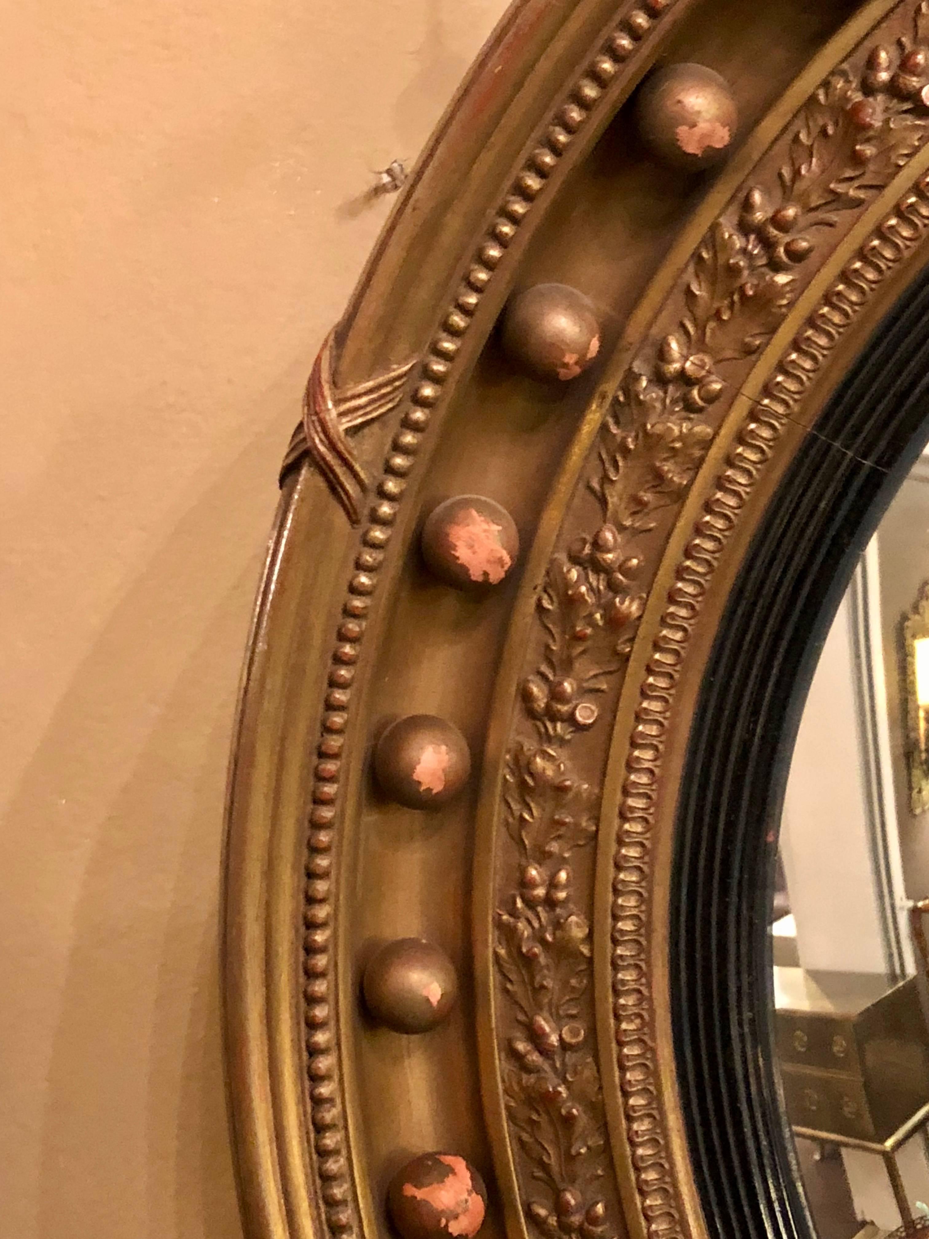 Federal Style Gilt Gold Convex Mirror Adorning a Carved Eagle 1