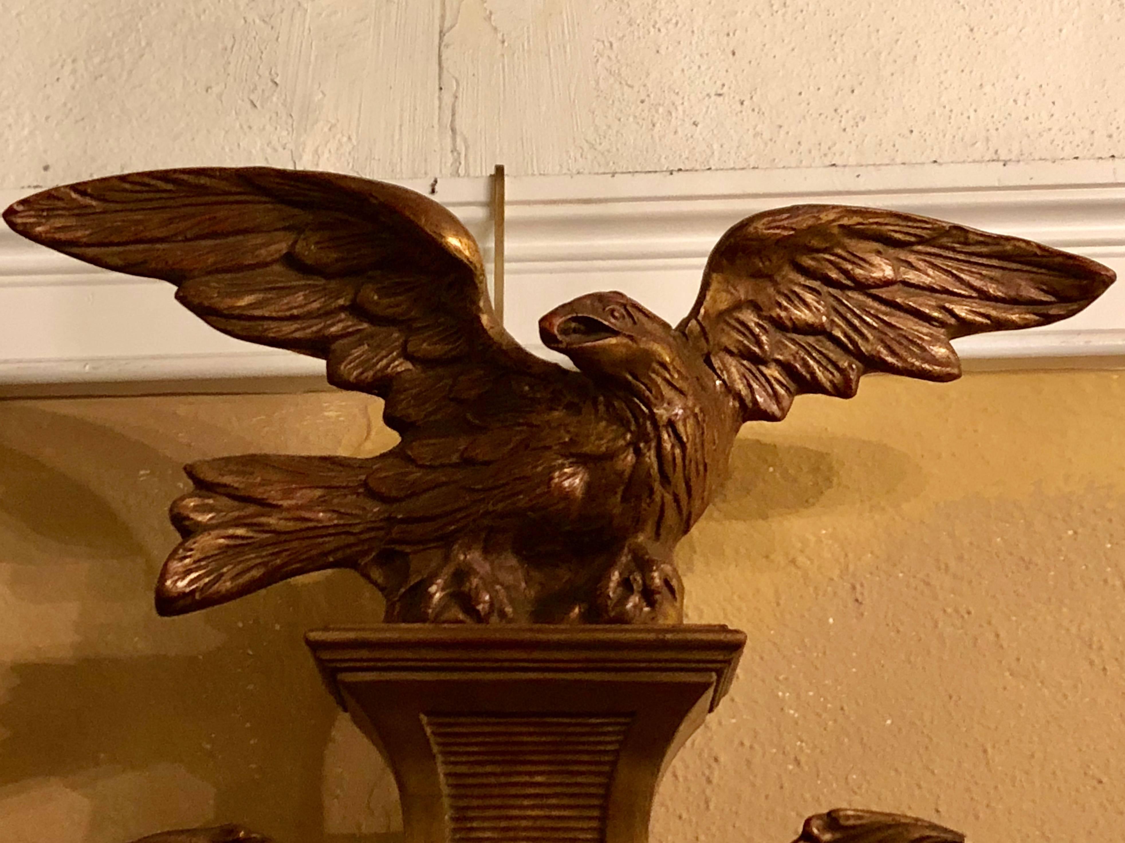 Federal Style Gilt Gold Convex Mirror Adorning a Carved Eagle 3