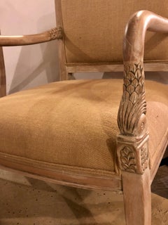 Pair Swan Head Finely Carved Wood Arm / Office / Bergere Chairs New Upholstery