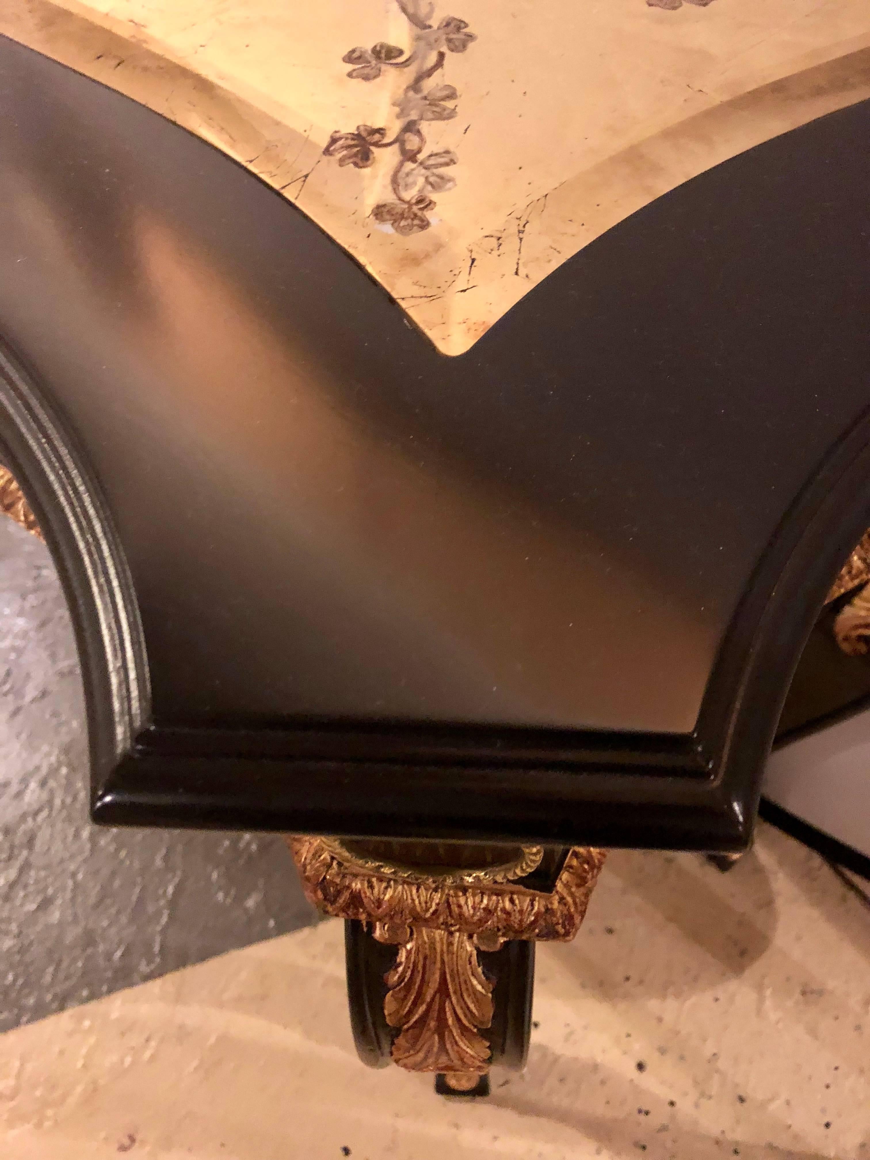 Ebony and Parcel-Gilt Decorated Console / Sofa Table with Fine Beveled Glass Top For Sale 1