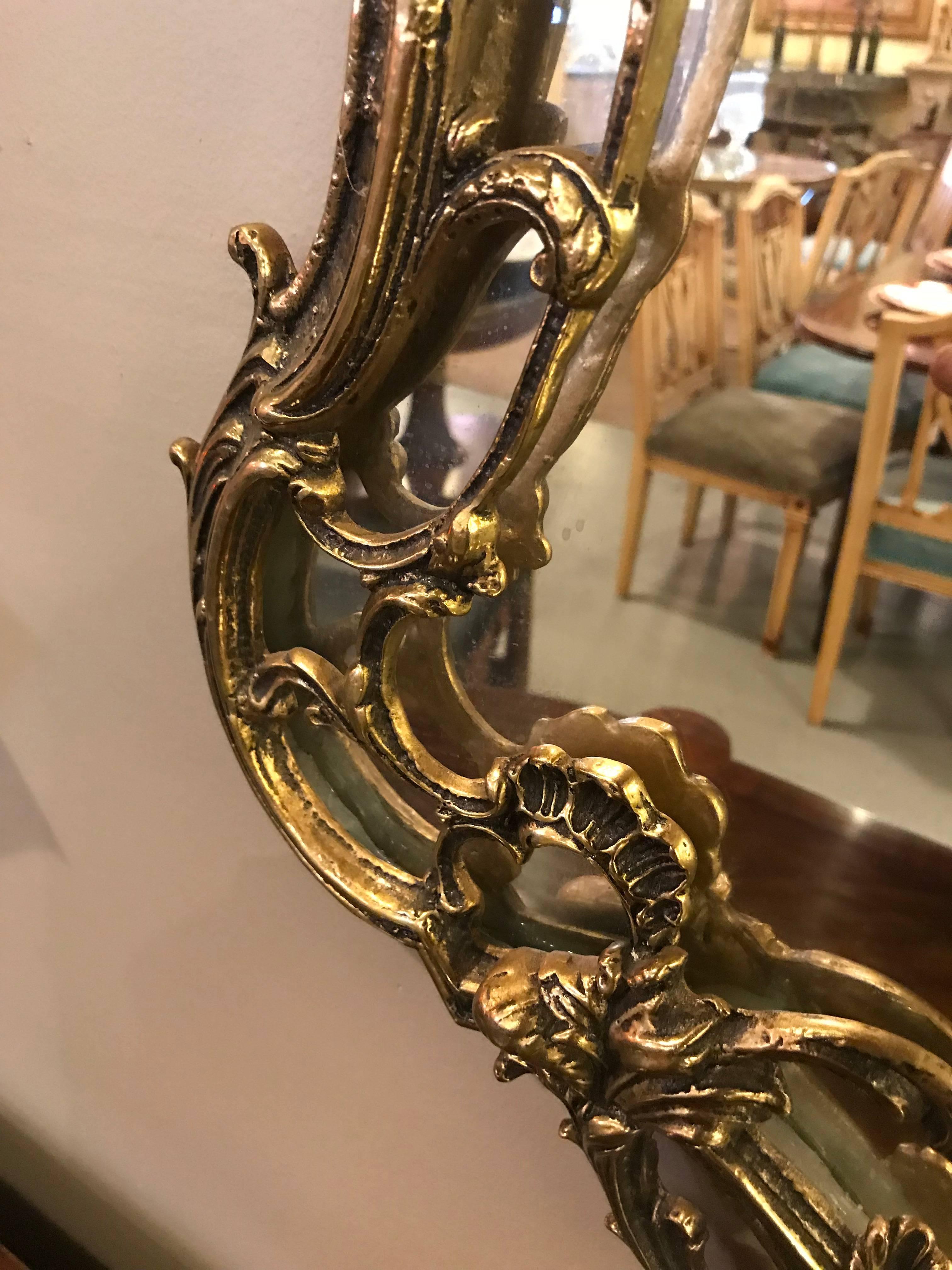 Pair of Ornate Rococo Style Solid Brass Console or Pier Mirrors 3