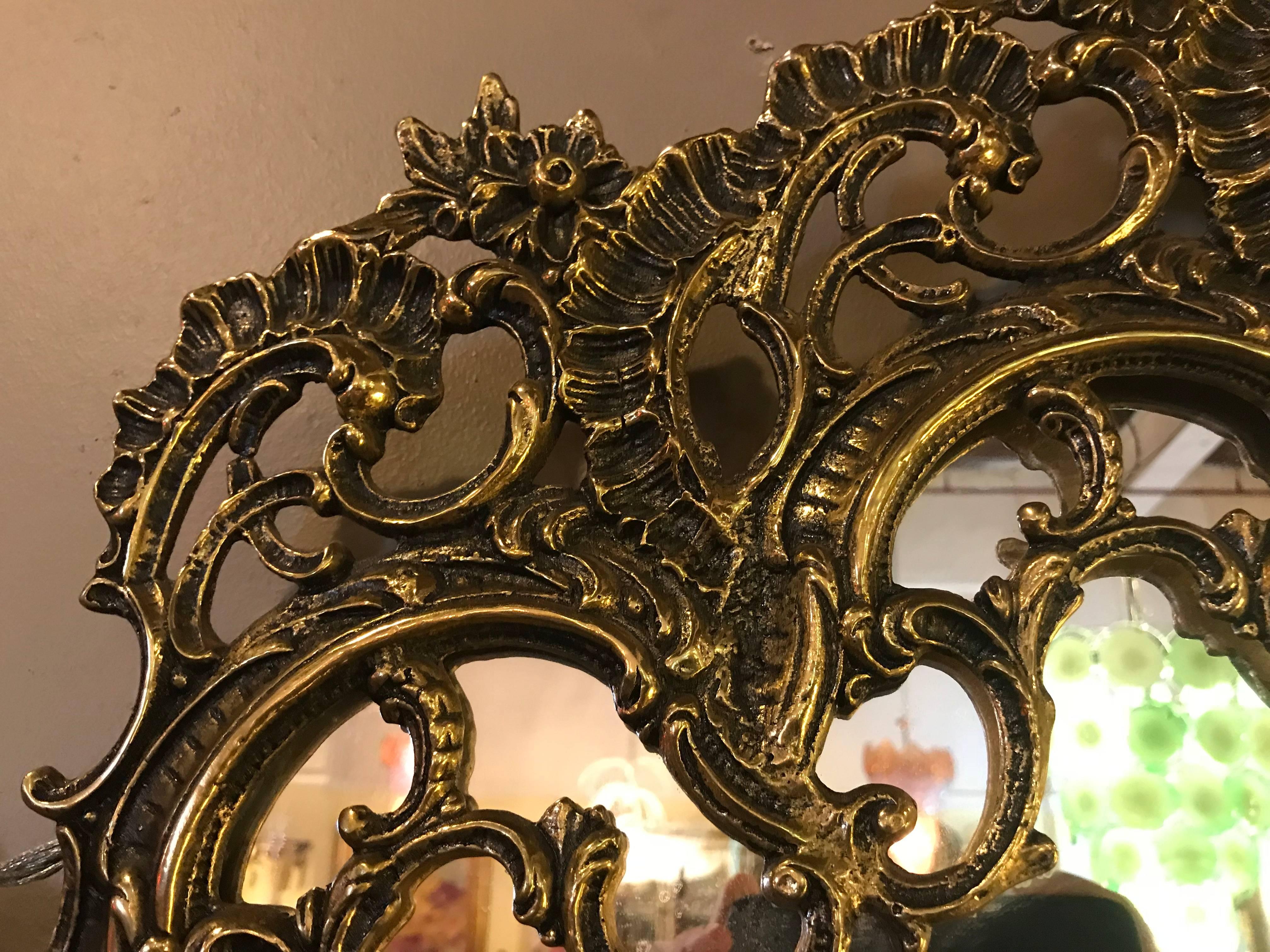 Pair of Ornate Rococo Style Solid Brass Console or Pier Mirrors 5