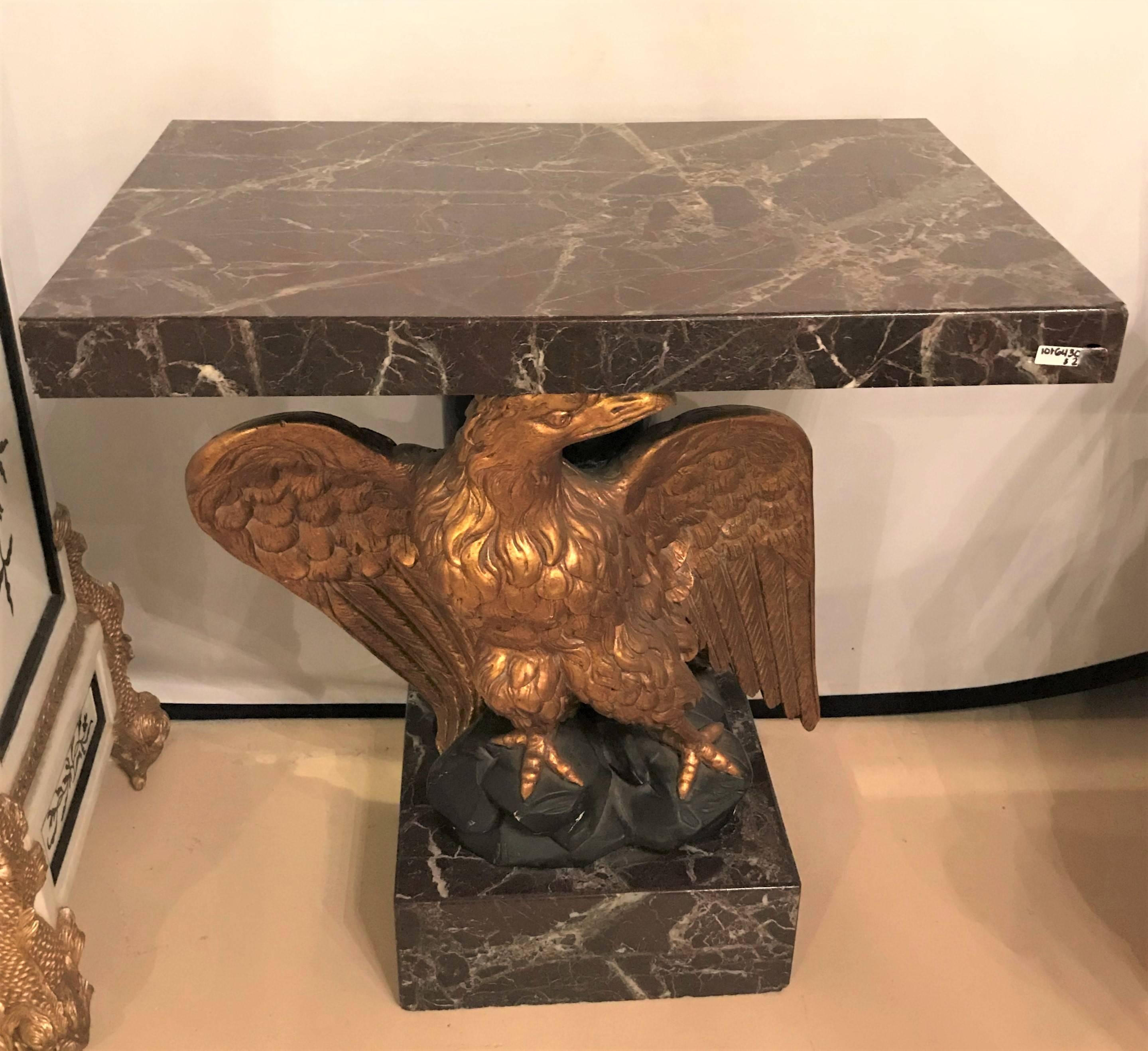 Regency Large Gilded Eagle Marble-Top Console or Pedestal