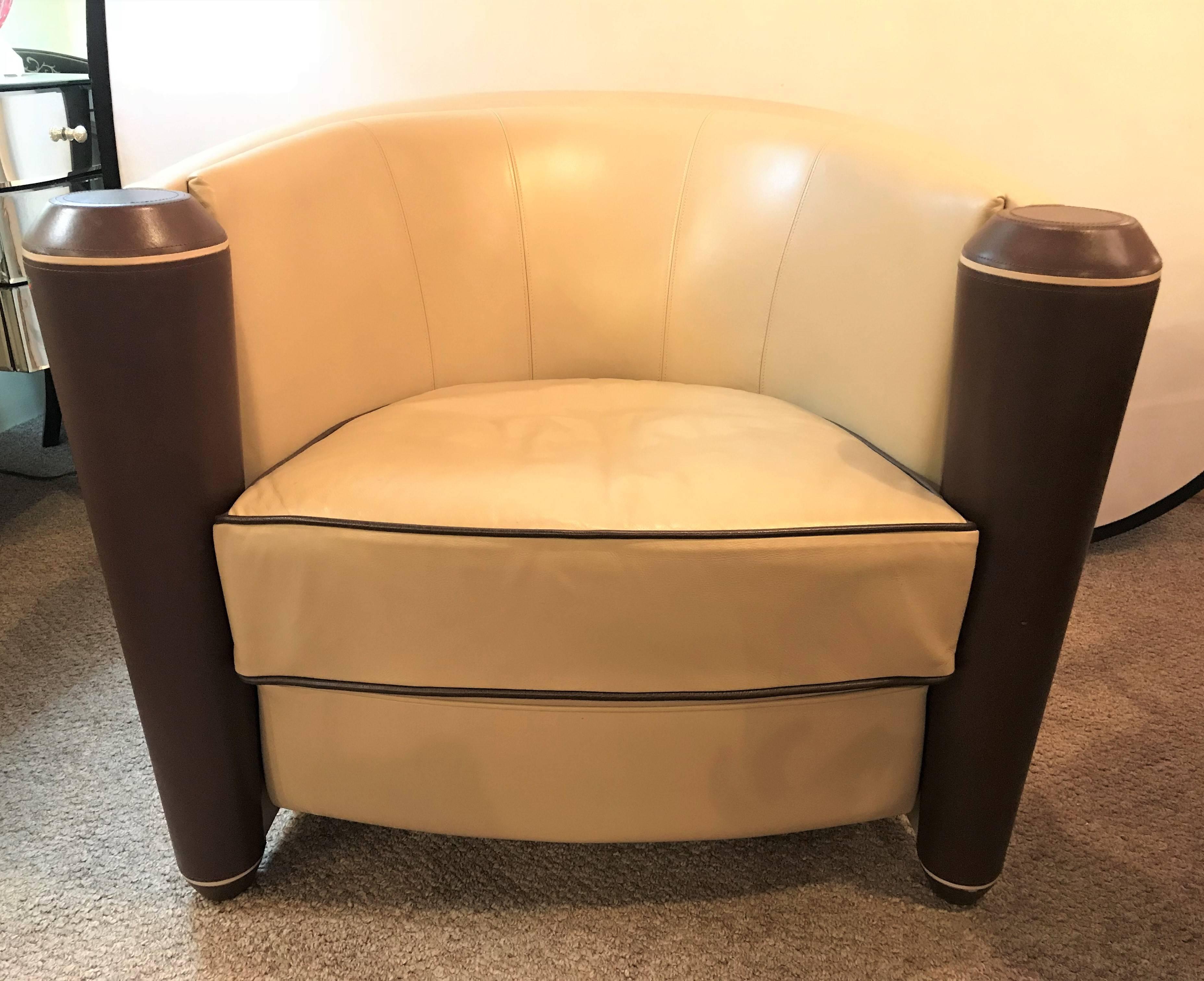 An i4 Mariani Marnie Tub chair by Adam Tihany for Pace. This fine chair was purchase at Pace for over $9000 by this highly sought after designer and lived in a Greenwich CT mansion until it was purchased by us and is now offered for sale for a