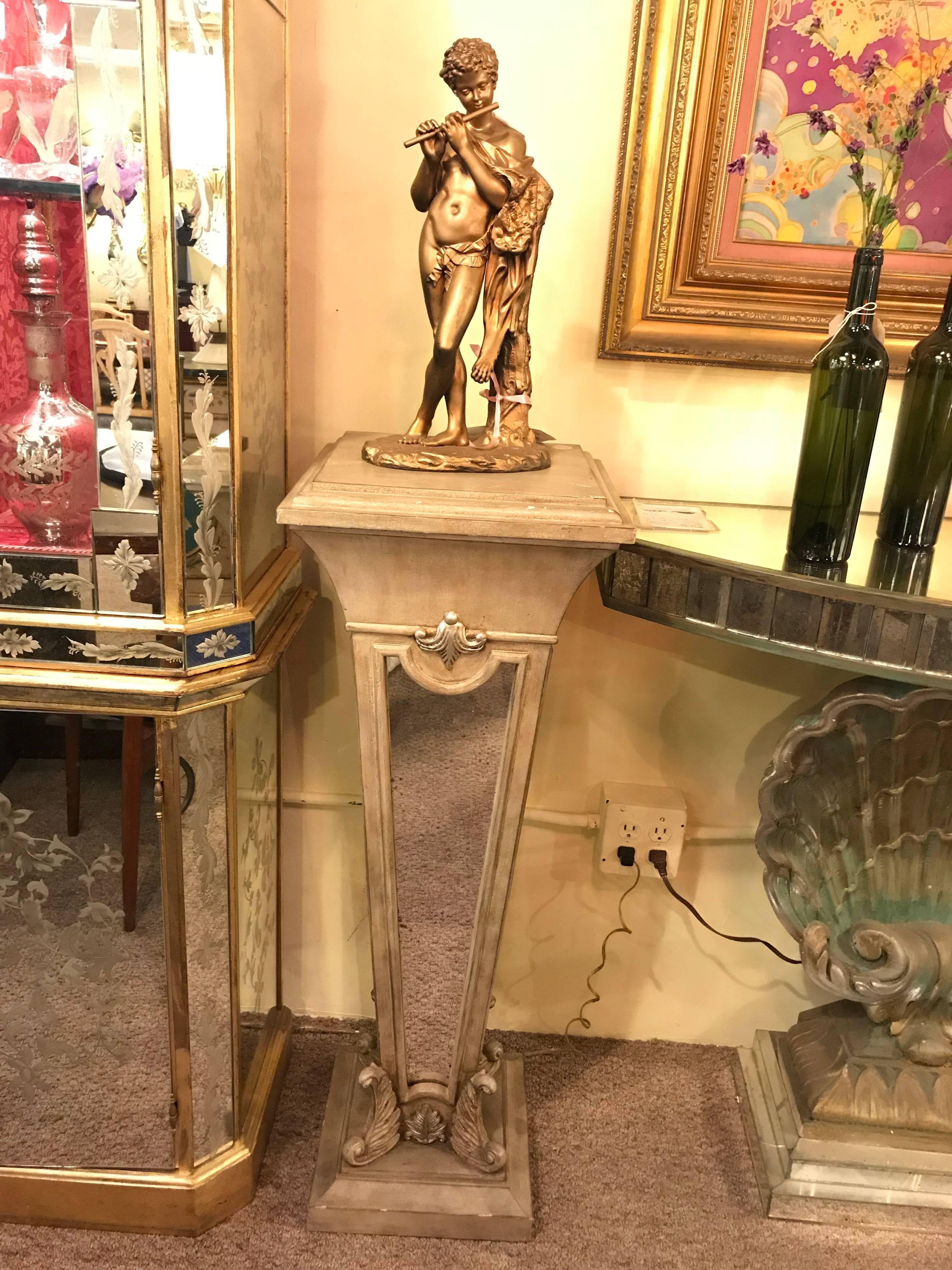 Hollywood Regency Style Mirror and Paint Decorated Pedestal 1