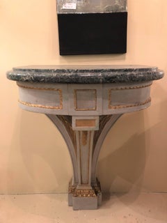 Pair of Hollywood Regency Painted and Marble Demilune Consoles