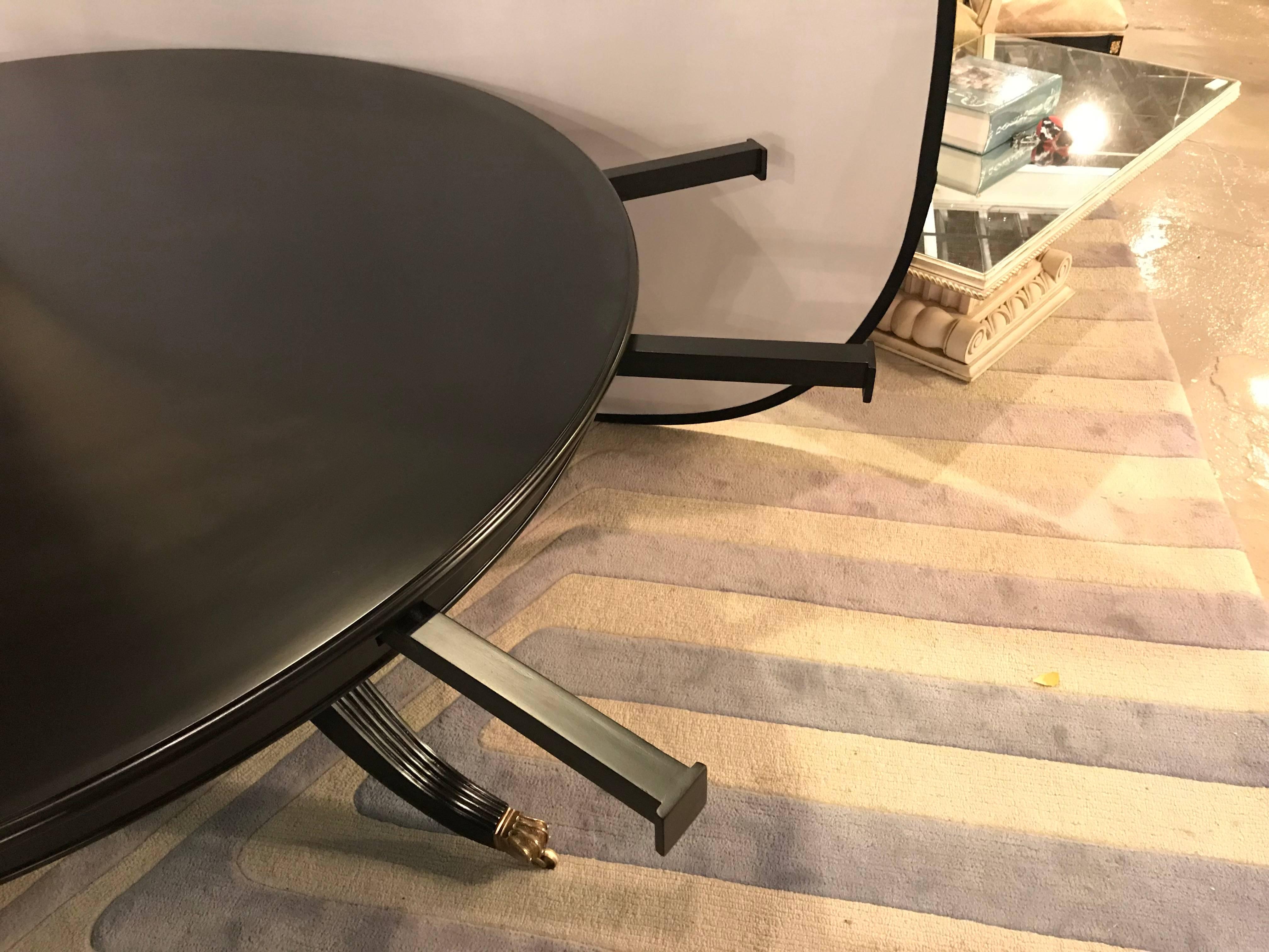 Monumental Hollywood Regency Custom-Made Ebony Circular Extending Dining Table In Good Condition In Stamford, CT