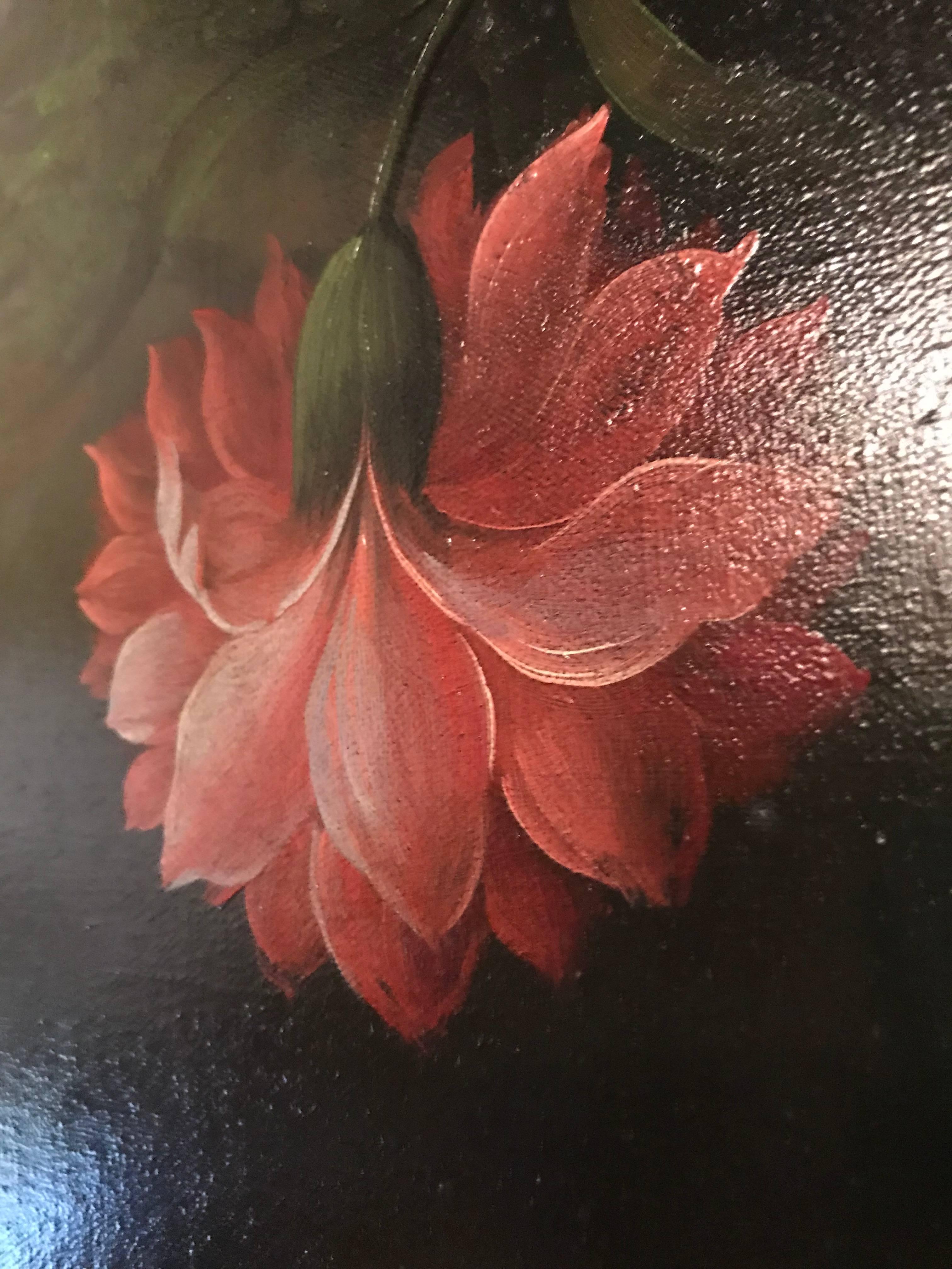Palatial Framed Oil on Canvas Still Life of Flowers 2