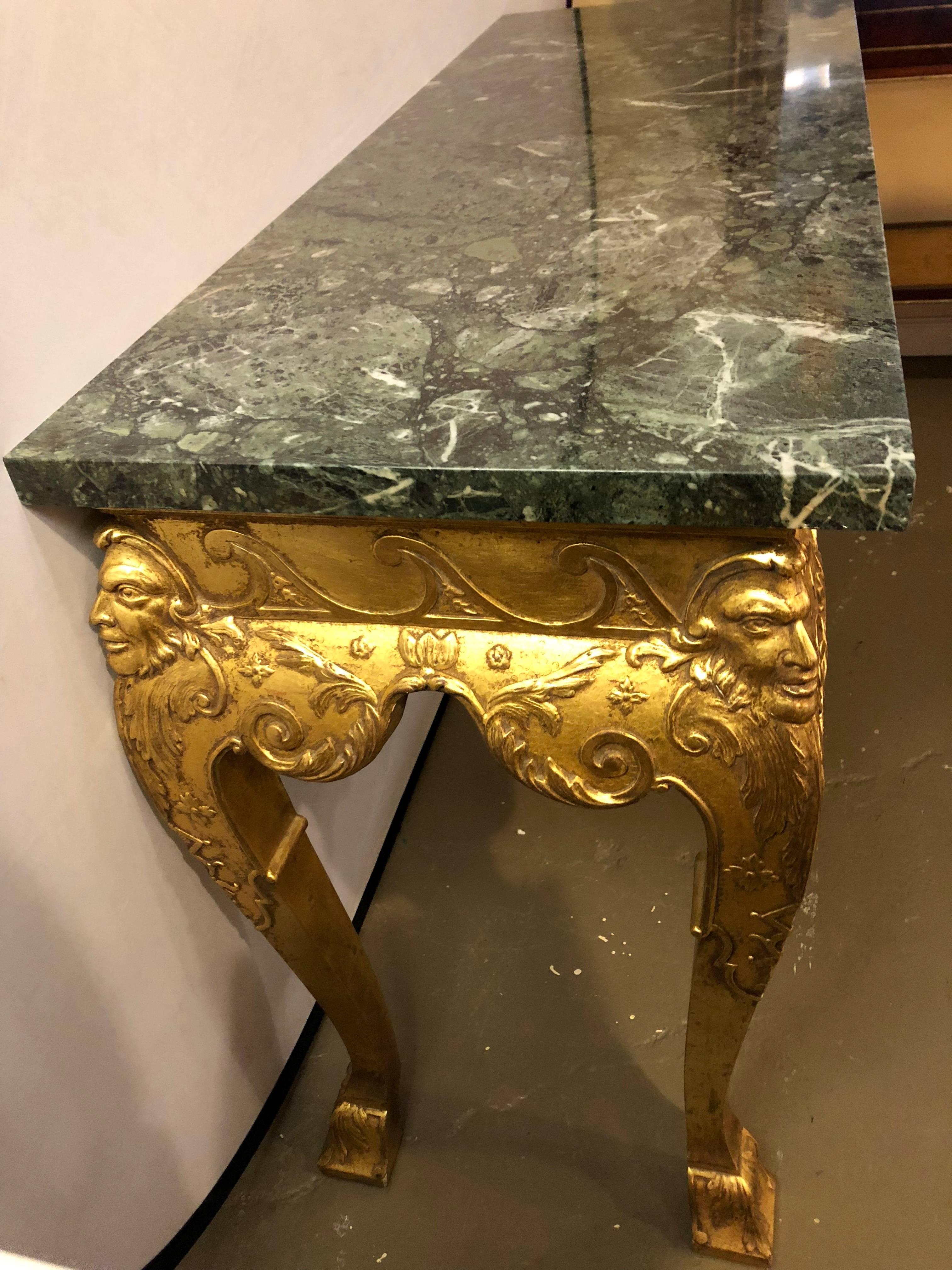 Early 20th Century 19th Century Pair of George II Style Carved Giltwood Marble Top Console Tables