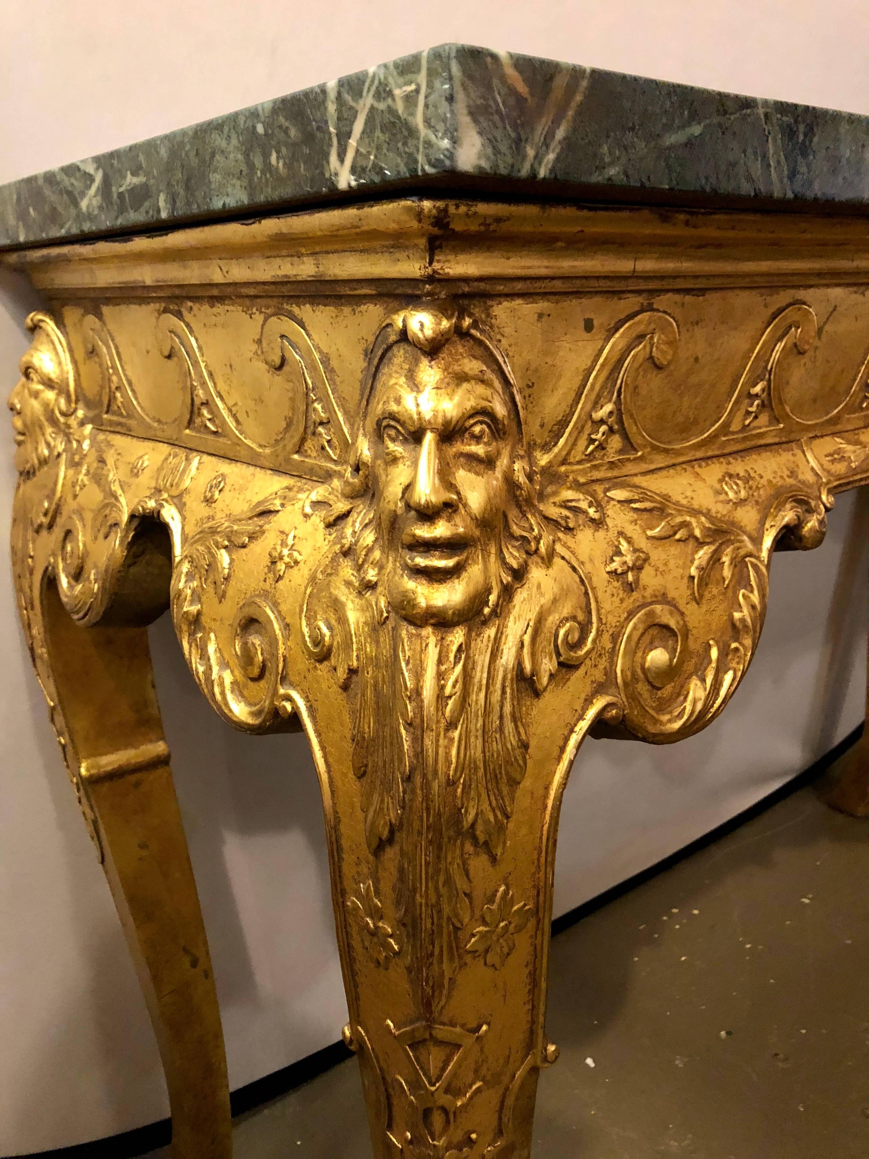 19th Century Pair of George II Style Carved Giltwood Marble Top Console Tables In Good Condition In Stamford, CT