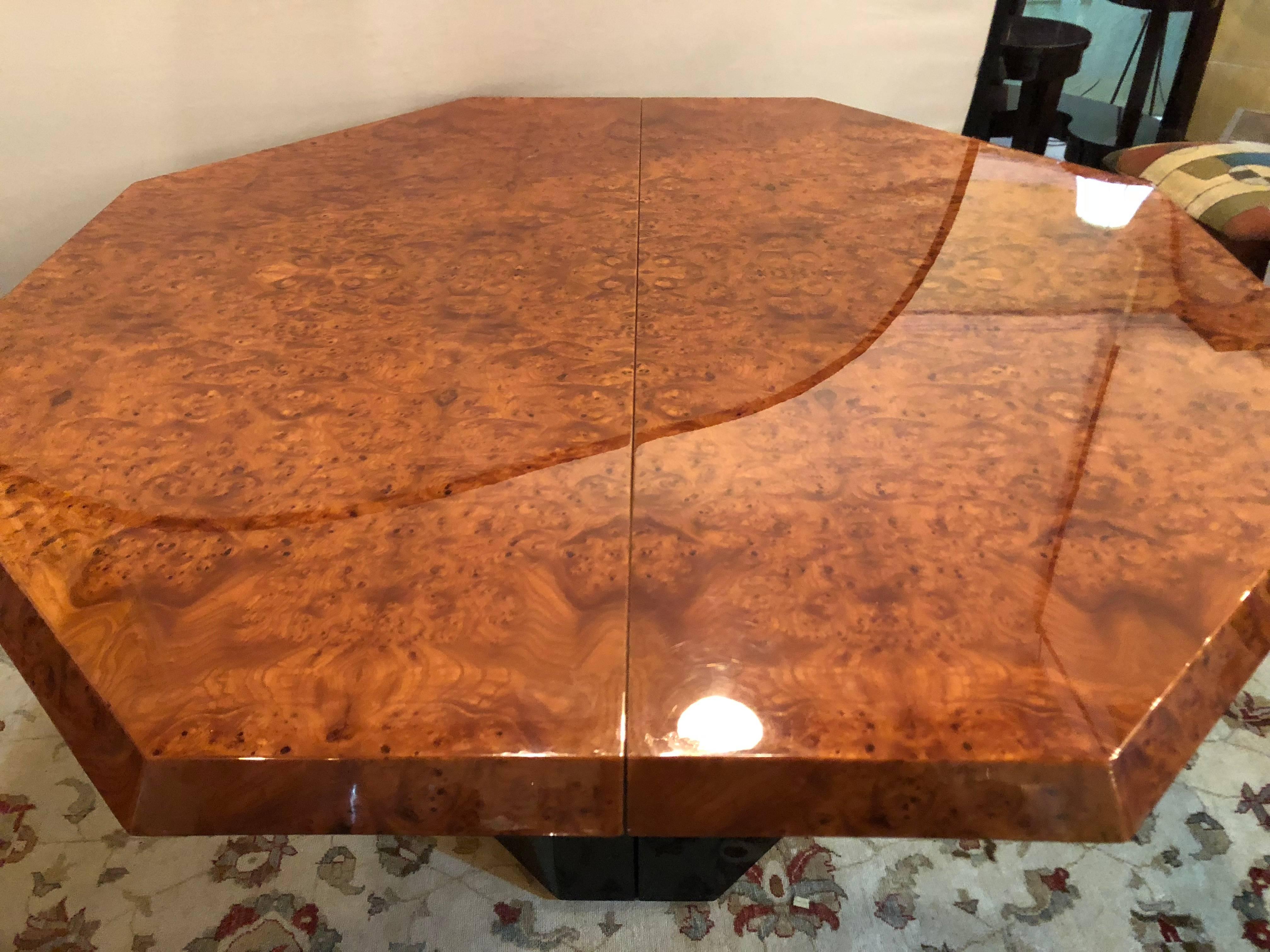 American Mid-century Milo Baughman Style Burl Walnut Octagonal Dining Table