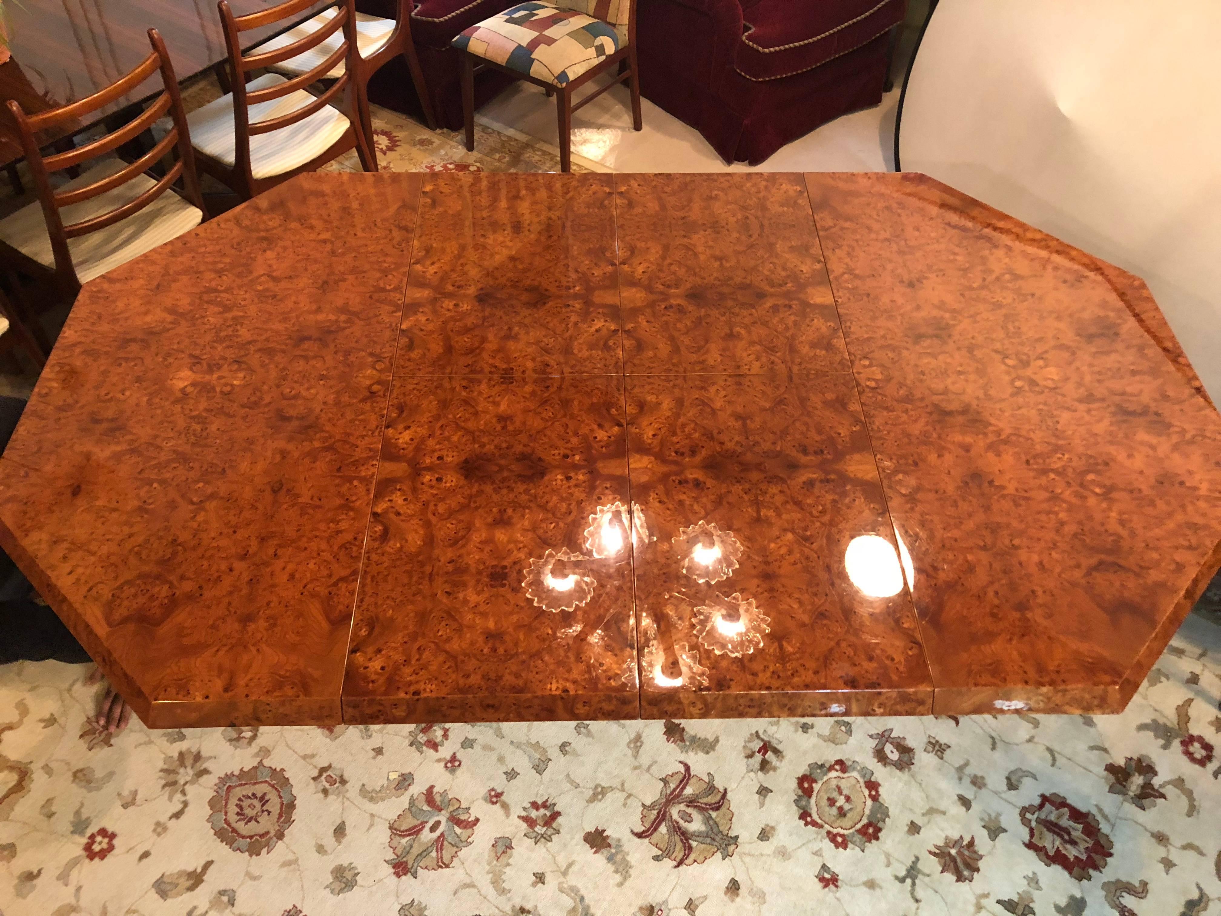 20th Century Mid-century Milo Baughman Style Burl Walnut Octagonal Dining Table