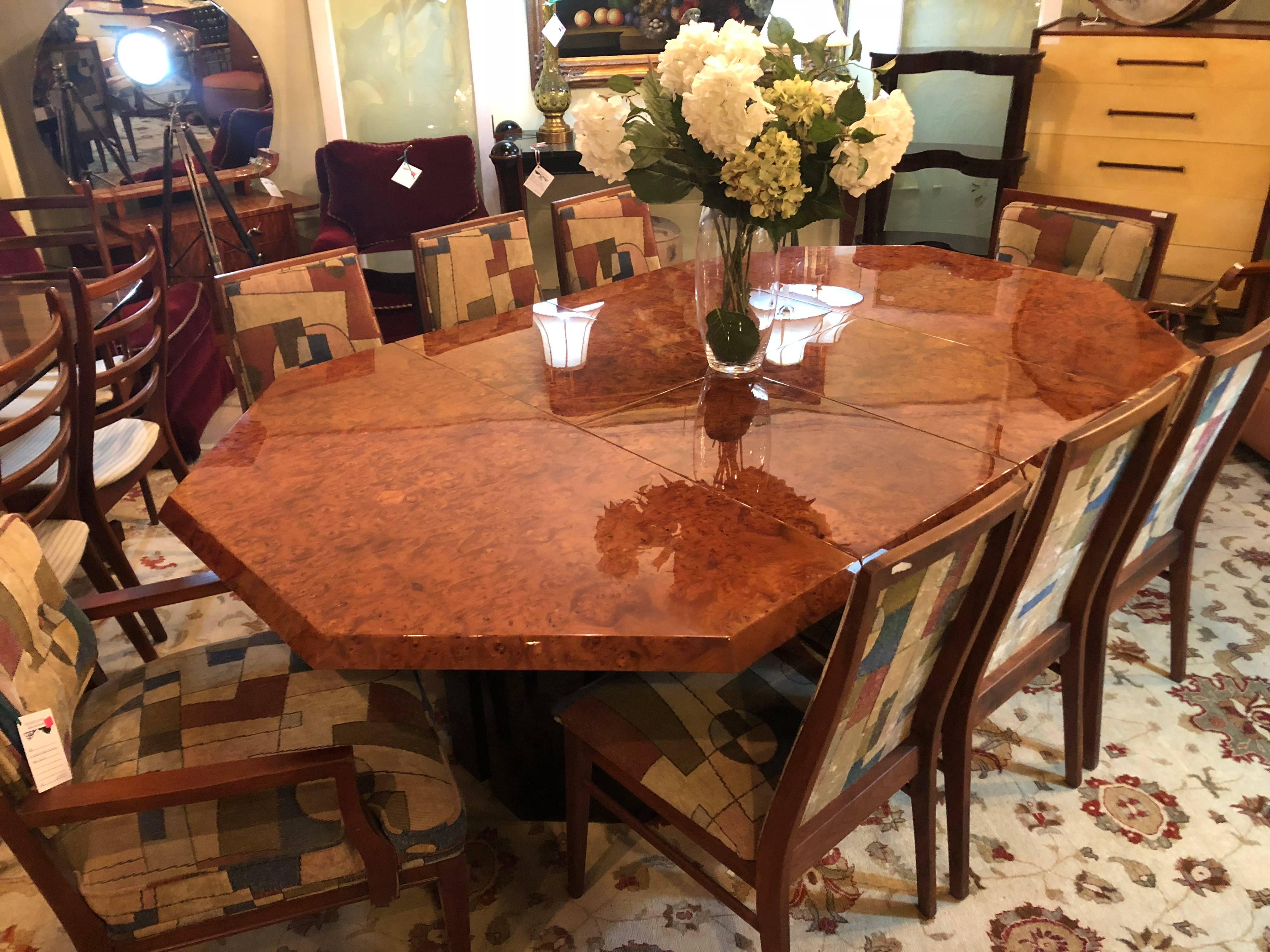 Wood Mid-century Milo Baughman Style Burl Walnut Octagonal Dining Table
