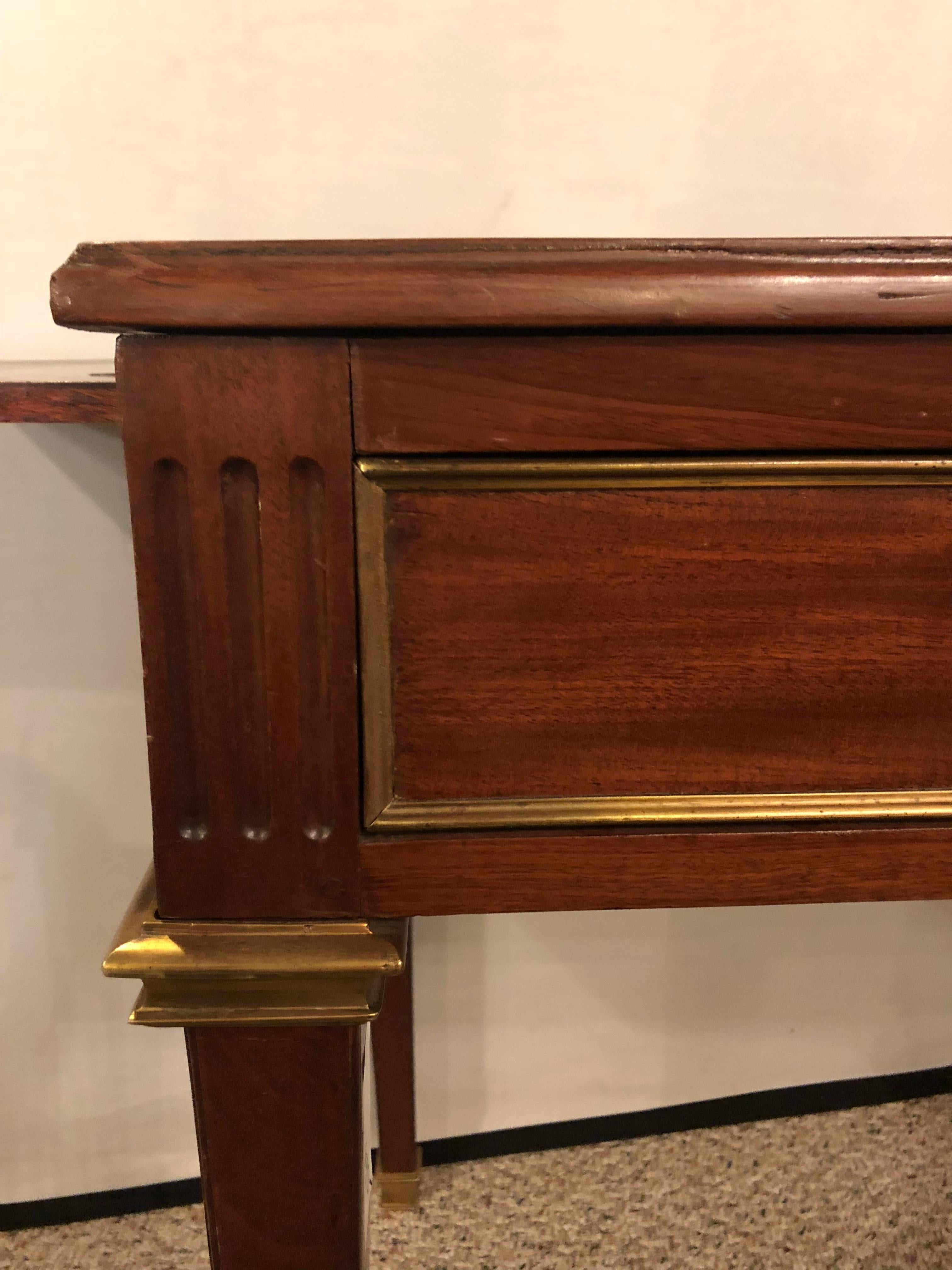 Louis XVI Diminutive Leather Top Desk with Pull-Out Sides and Bronze Mounts Stamped Jansen For Sale