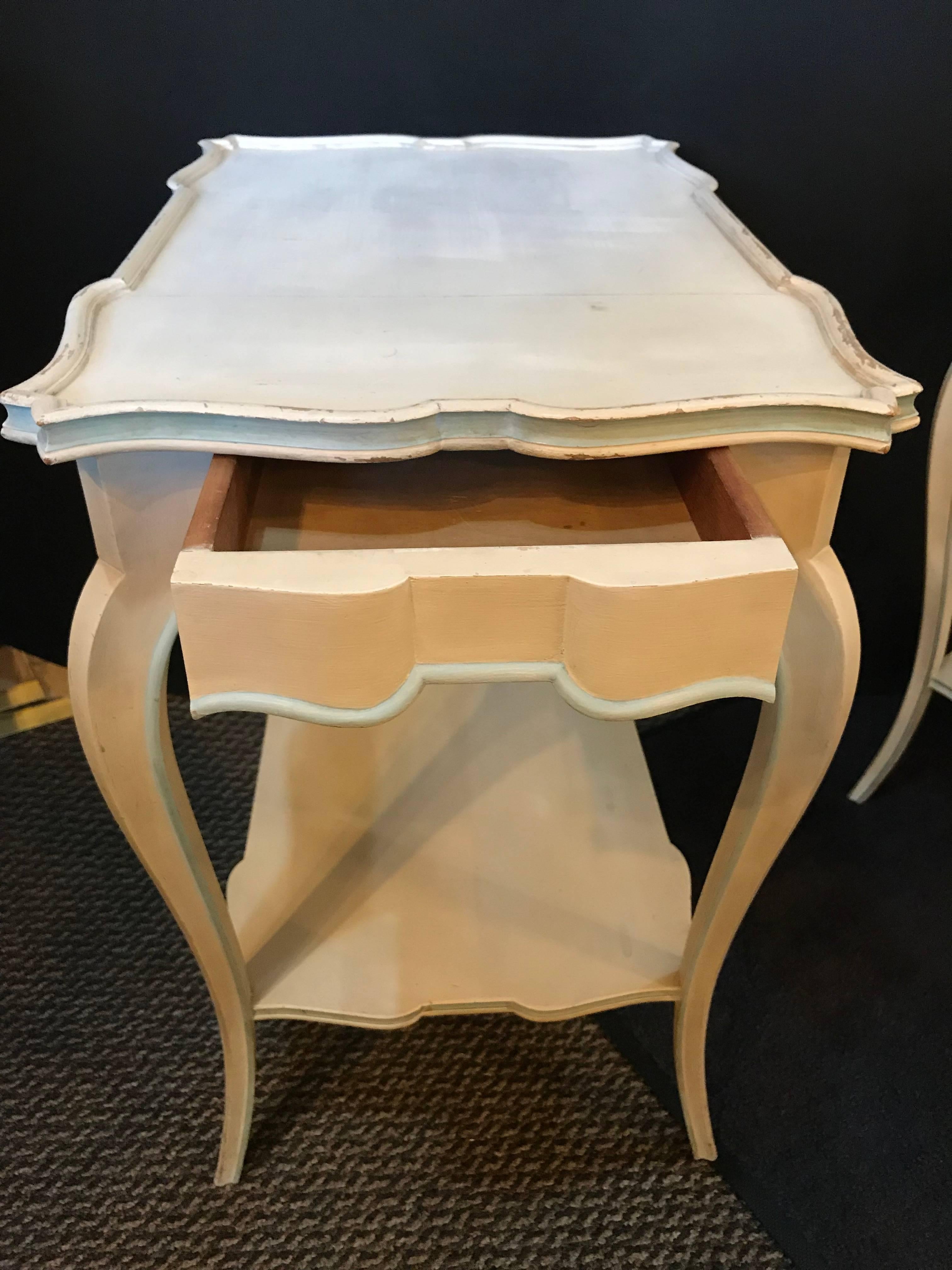 20th Century Pair of Distressed Paint Decorated Maison Jansen Side Tables or Night Tables