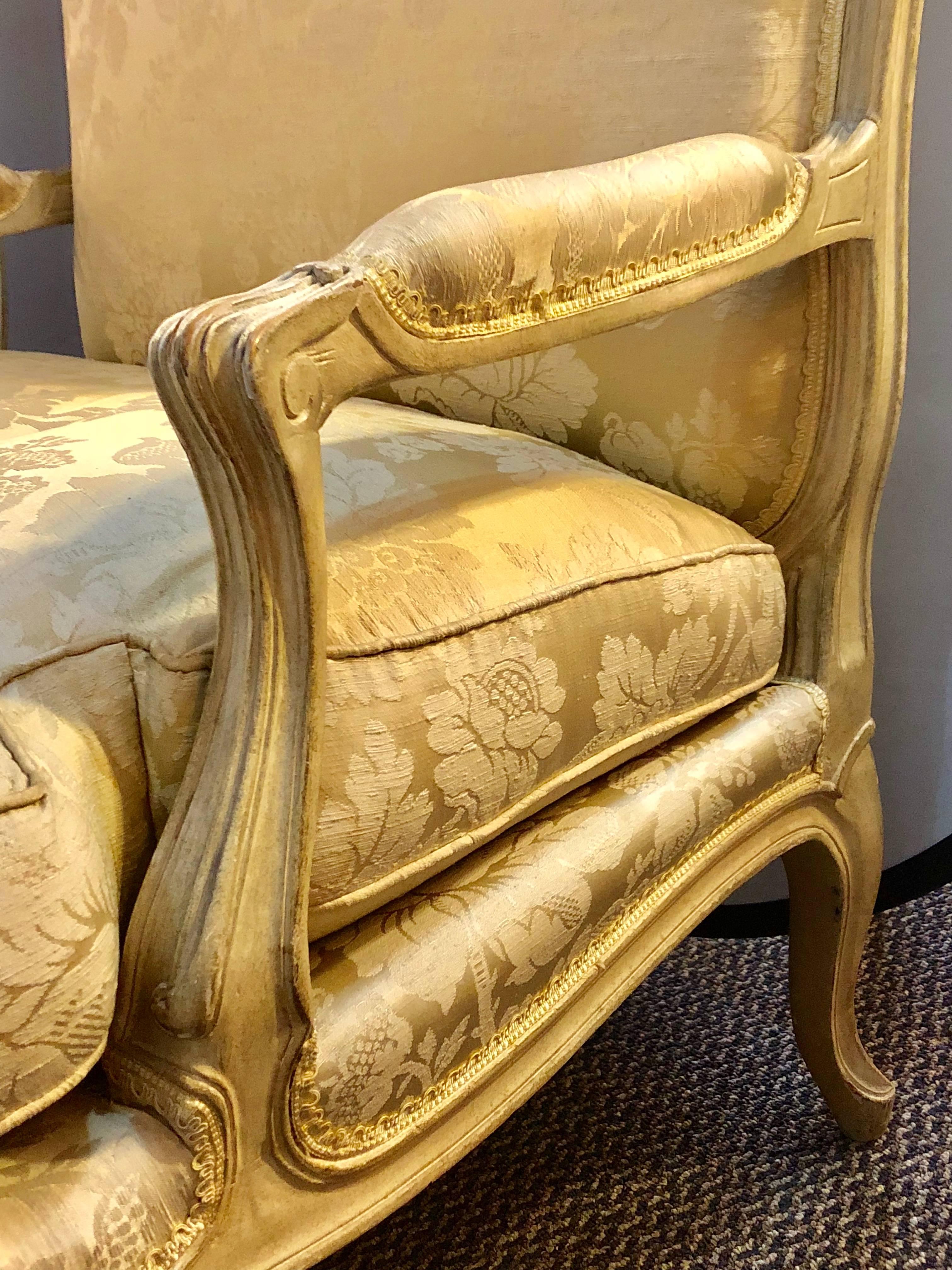 Hollywood Regency Pair of Louis XV Style Lounge Chairs attributed to Maison Jansen For Sale