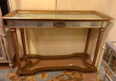 Hollywood Regency Mirrored Console or Sofa Table with Giltwood Barley Twist Legs