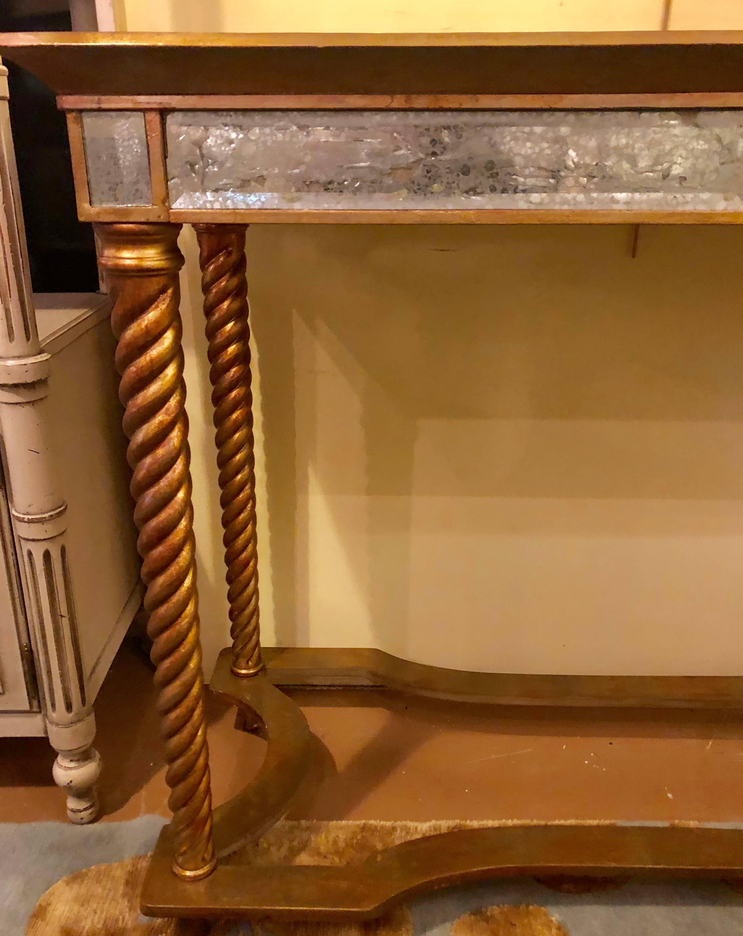 20th Century Hollywood Regency Mirrored Console or Sofa Table with Giltwood Barley Twist Legs
