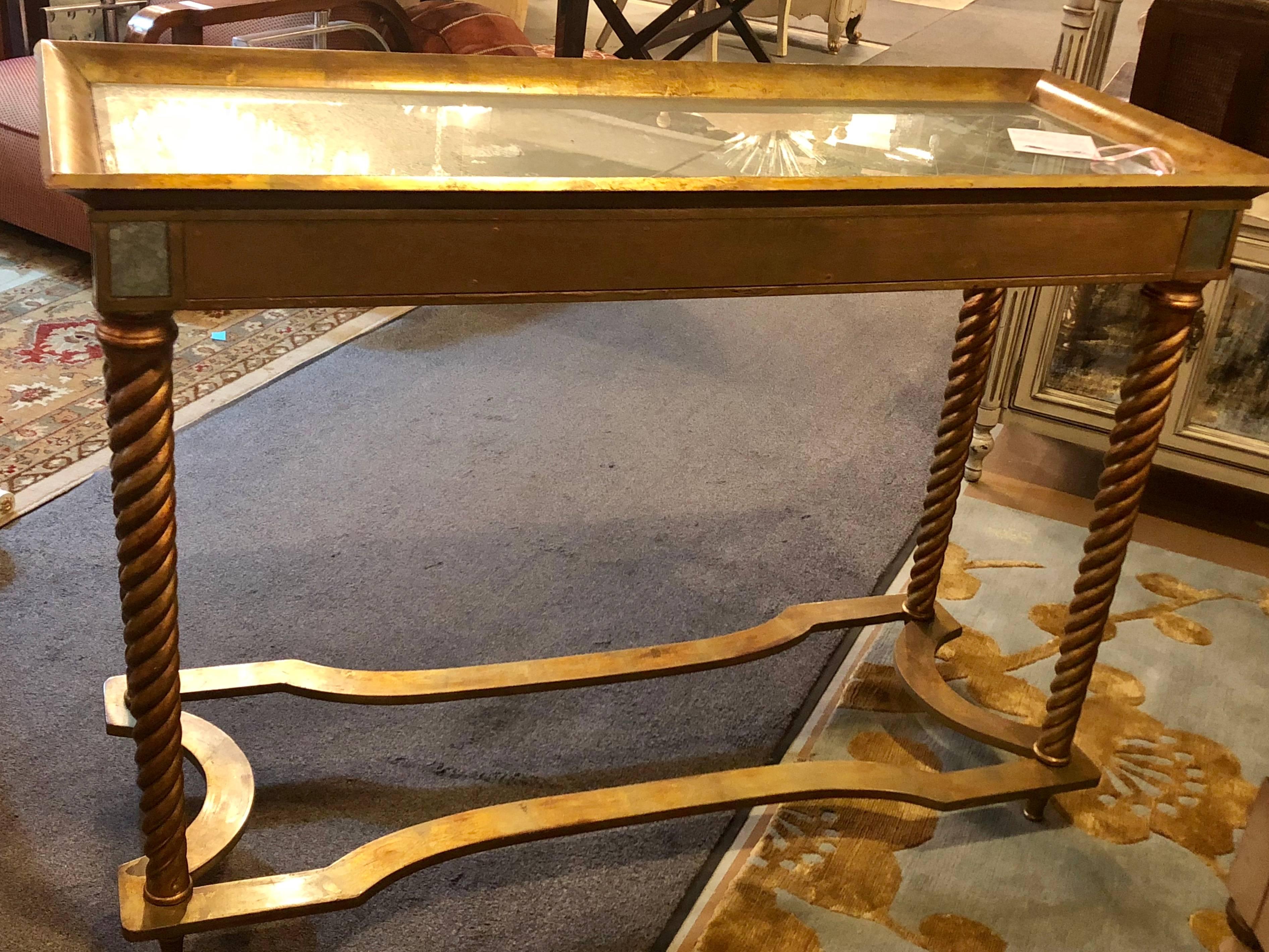 Hollywood Regency Mirrored Console or Sofa Table with Giltwood Barley Twist Legs 4