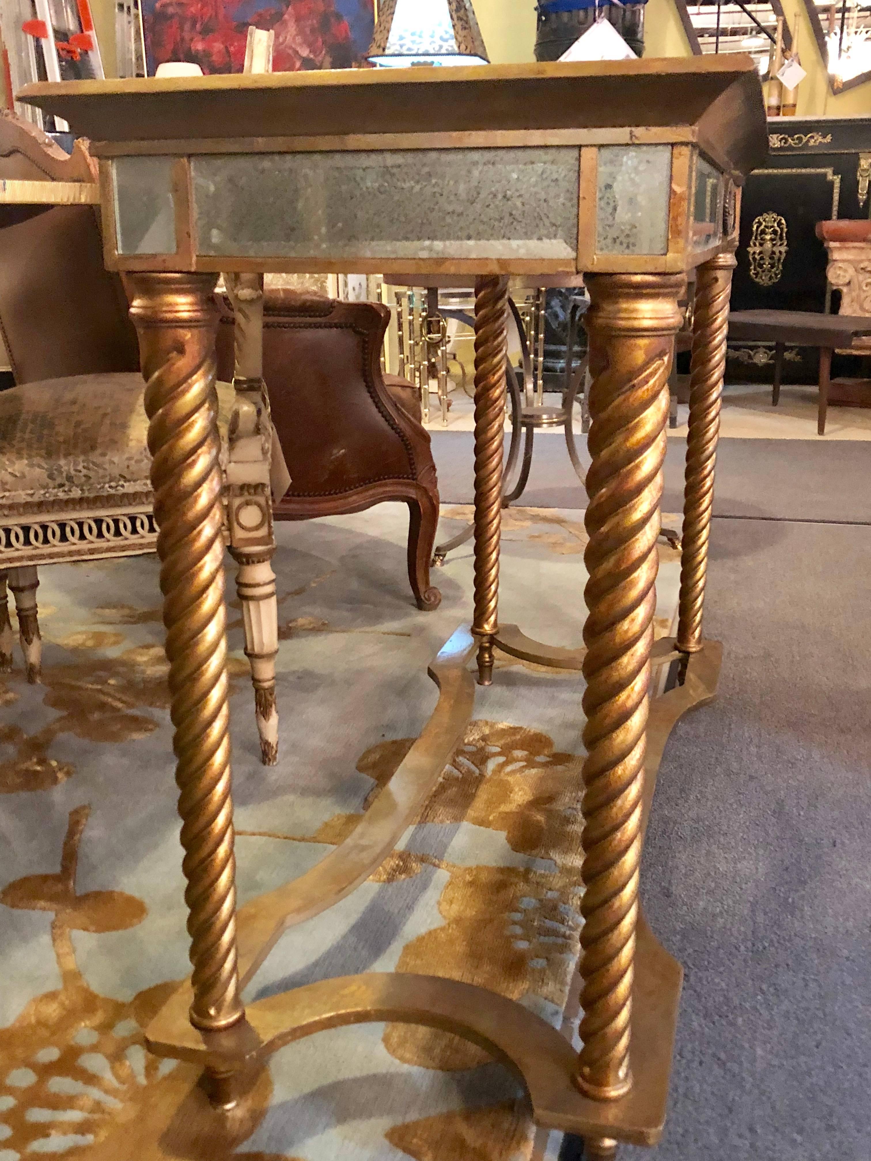 Hollywood Regency Mirrored Console or Sofa Table with Giltwood Barley Twist Legs 6