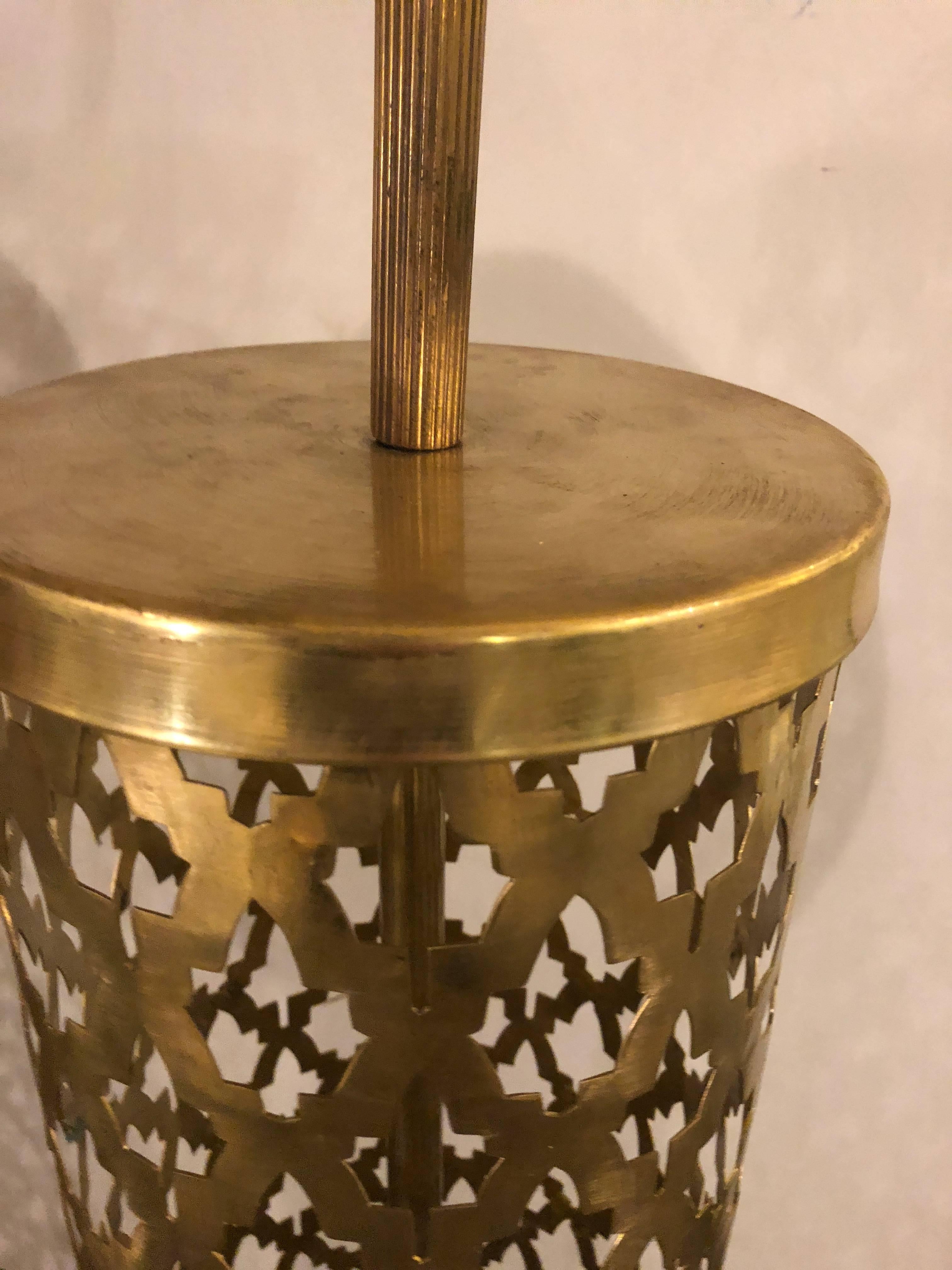 Moroccan Pair of Hand-Hammered Pierced Brass Standing Lamps