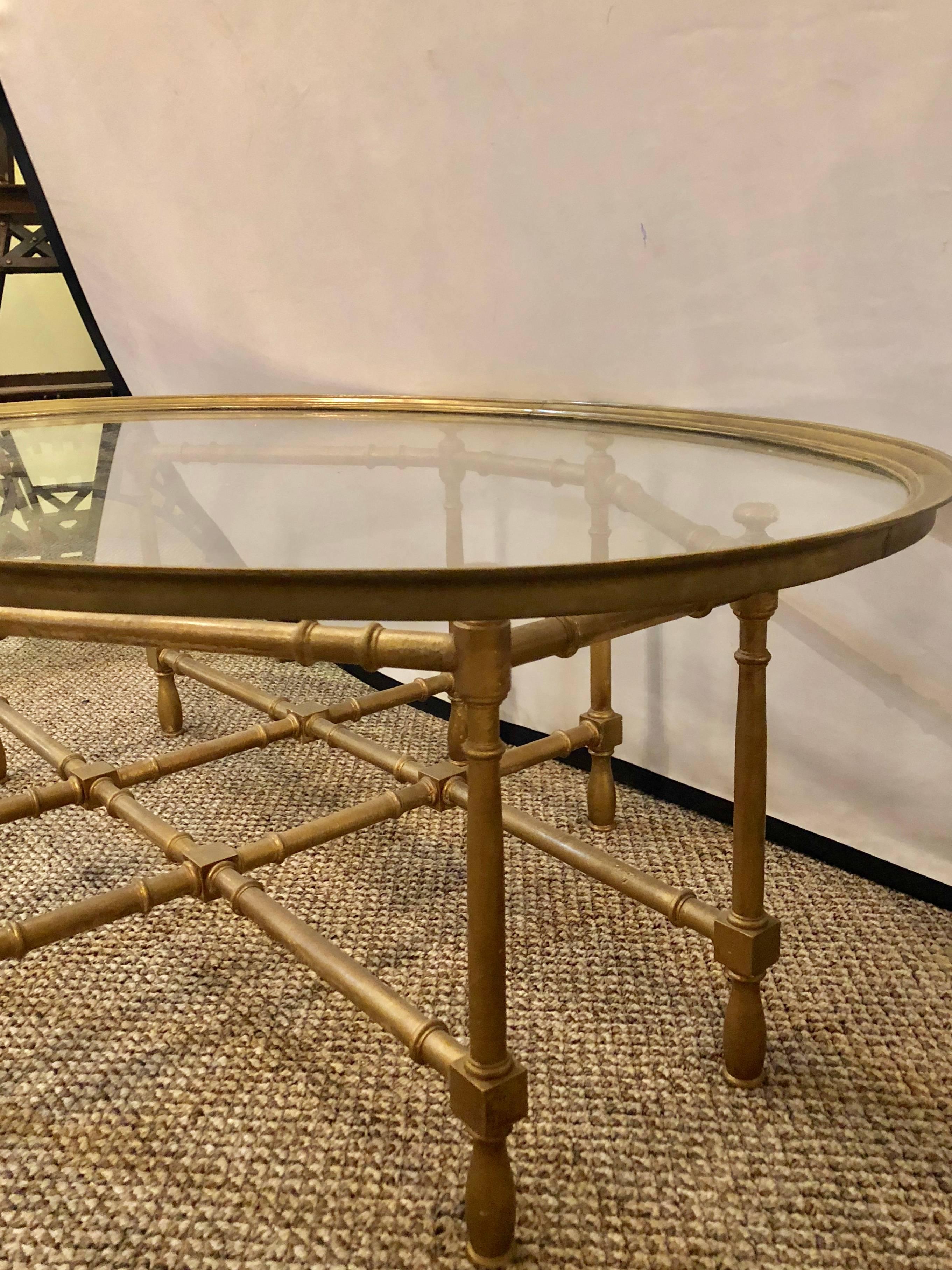 Faux Bamboo Glass Top Coffee or Low Table Probably by Baker Furniture Company 1