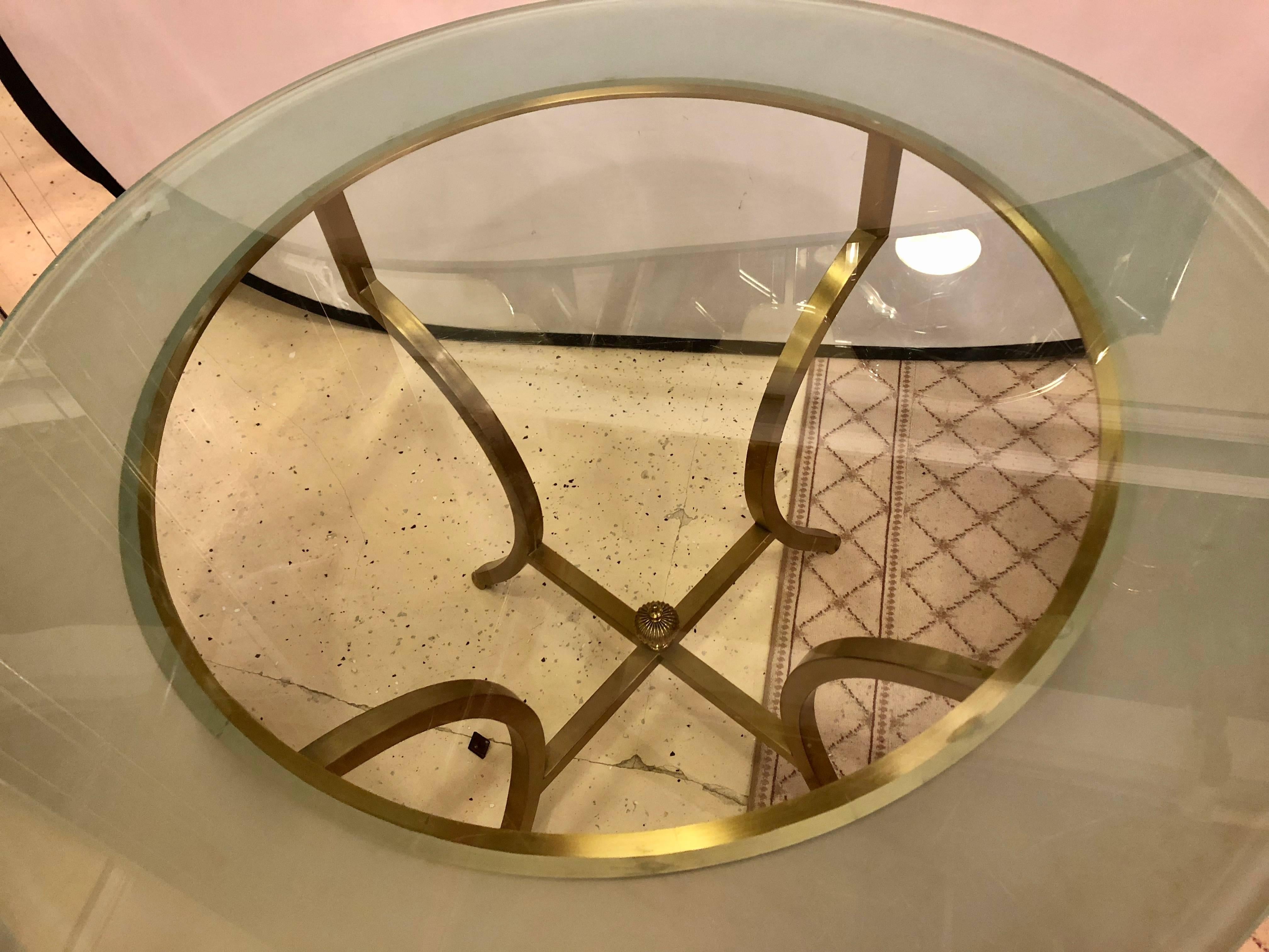 Hollywood Regency Style Glass Top Bronze Based Center Table or Dining Table In Good Condition In Stamford, CT