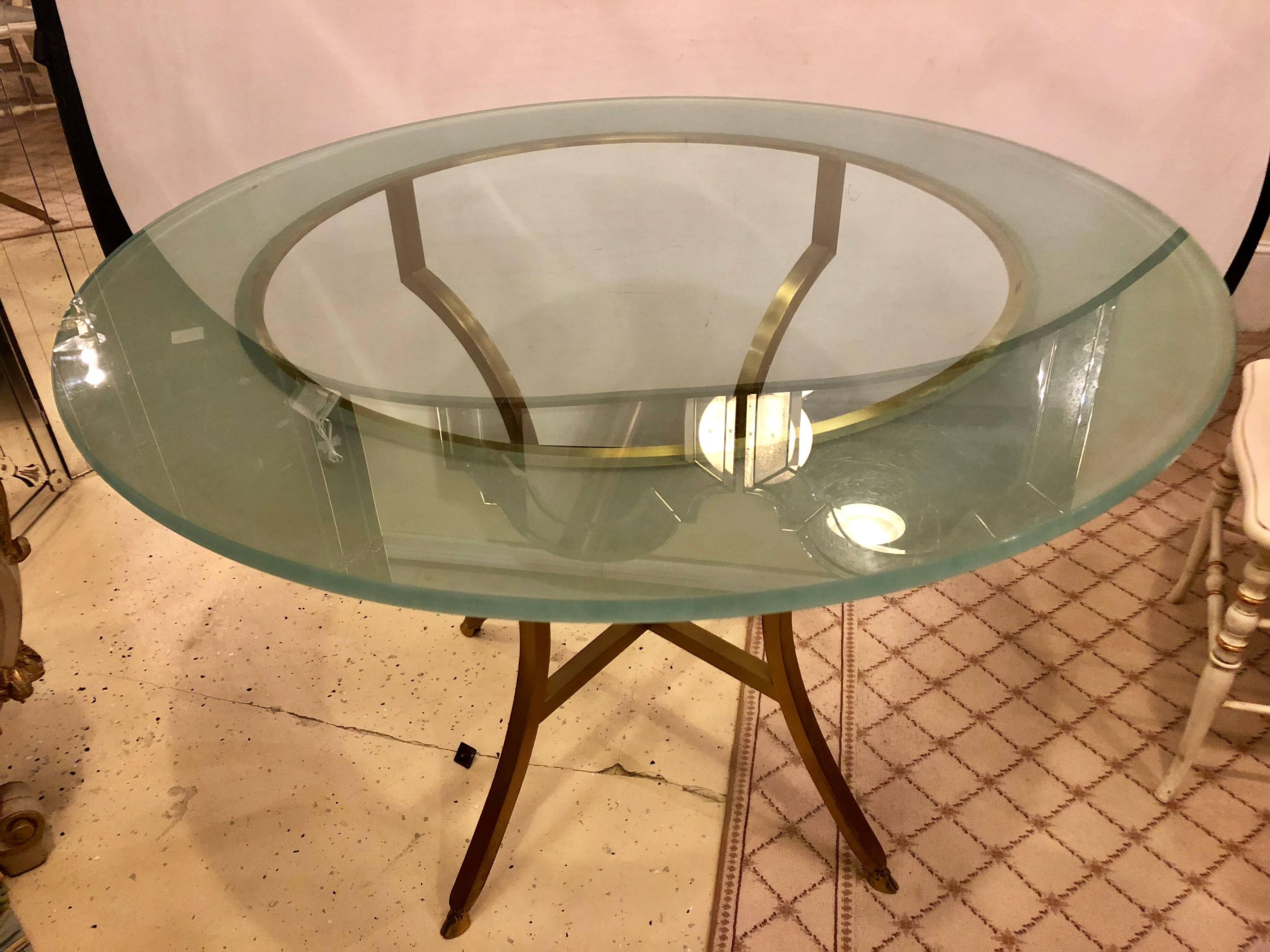 Hollywood Regency Style Glass Top Bronze Based Center Table or Dining Table 1