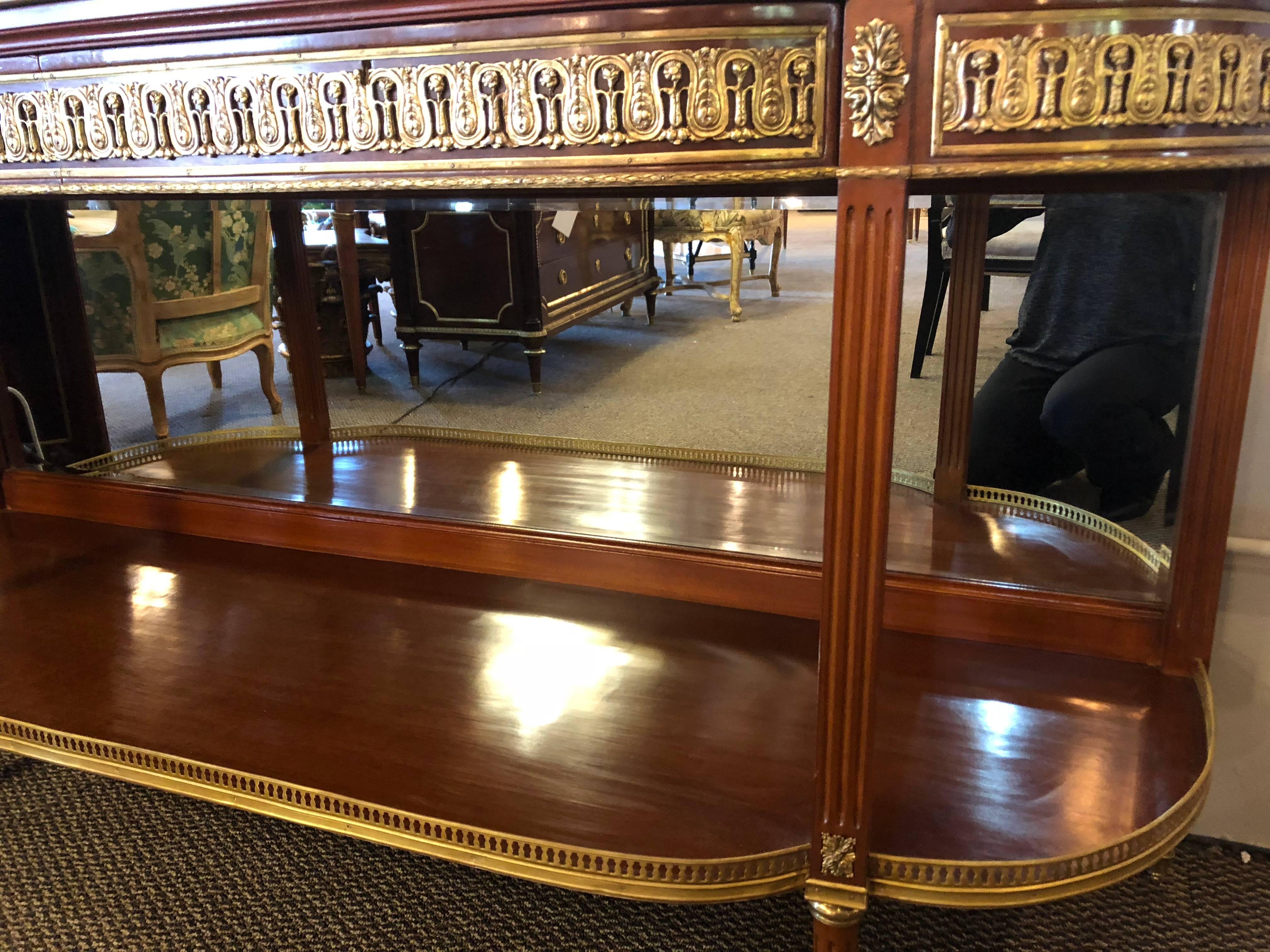 Pair of Palatial Louis XVI Jansen Style Console Tables or Sideboards In Good Condition In Stamford, CT
