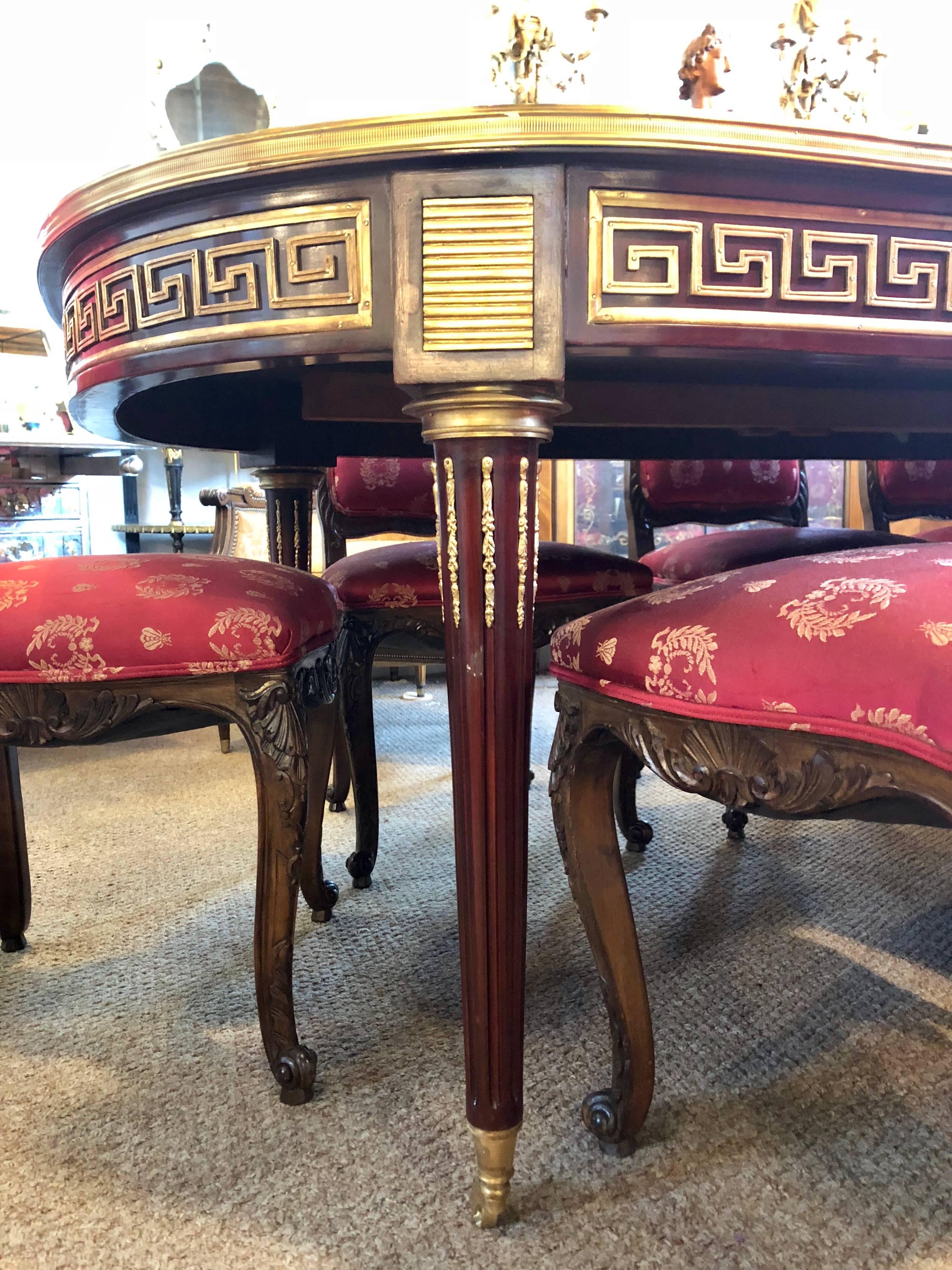Mahogany Jansen Manner Louis XVI Style Dining Table with Bronze Greek Key Design 3
