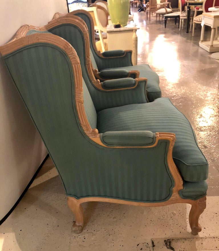 Pair of Louis XV Style High Back Lounge or Wing Chairs In Good Condition For Sale In Stamford, CT
