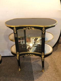 Pair of Louis XV Hollywood Regency Style Ebony Vitrine End Tables or Nightstands