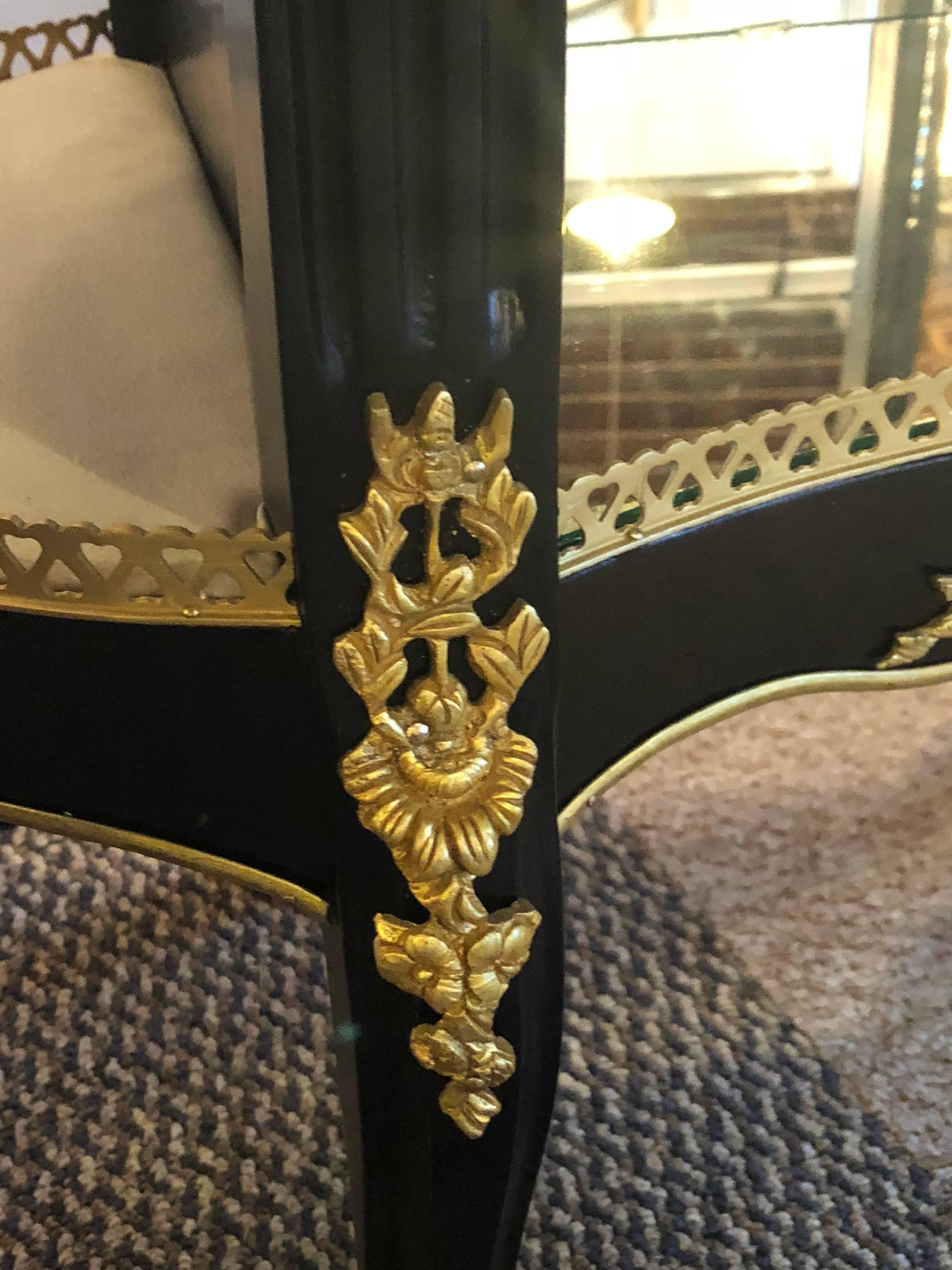 Pair of Louis XV Hollywood Regency Style Ebony Vitrine End Tables or Nightstands 3