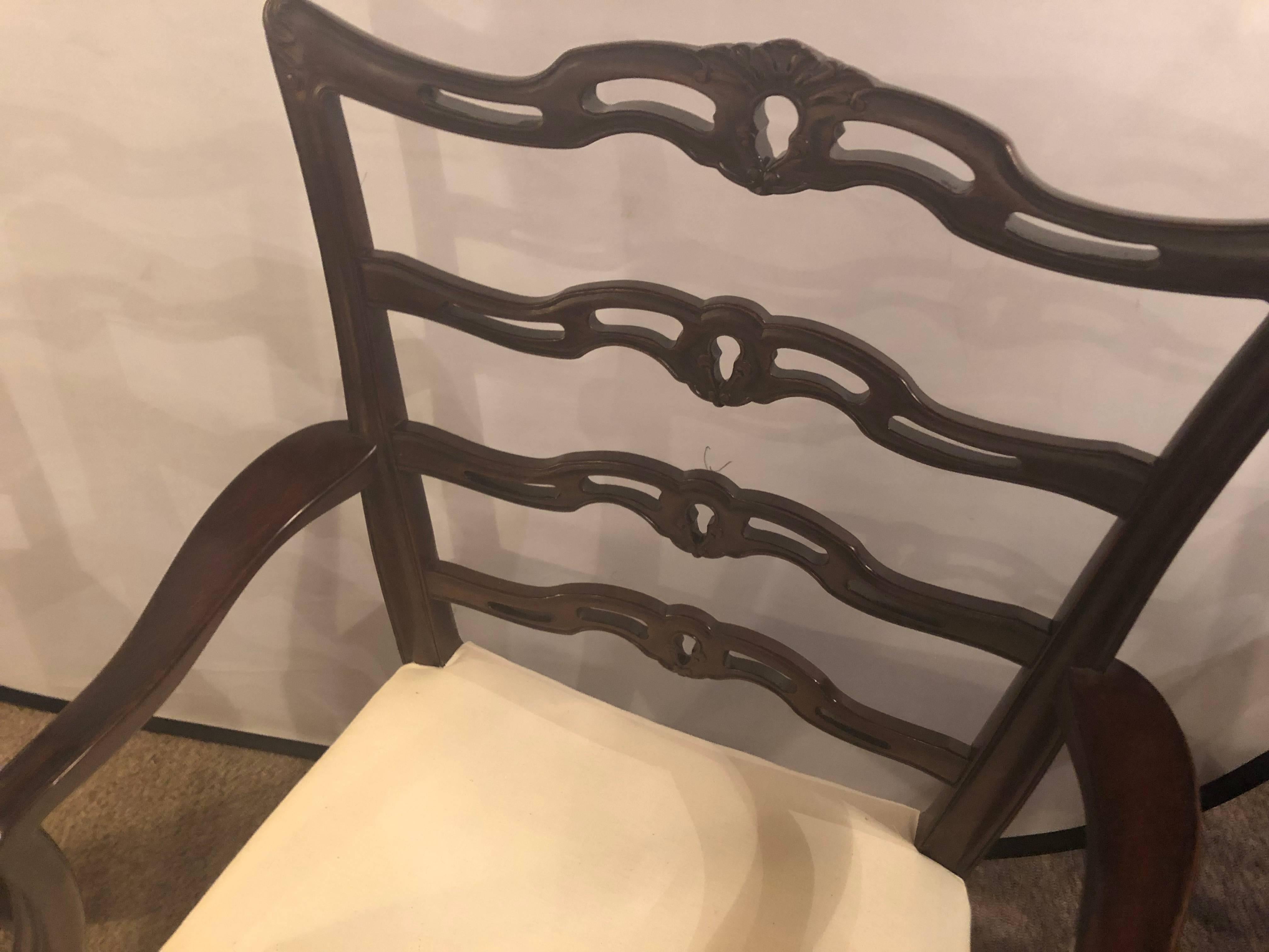 American Set of Ten Ladder Back Chippendale Style Dining Chairs