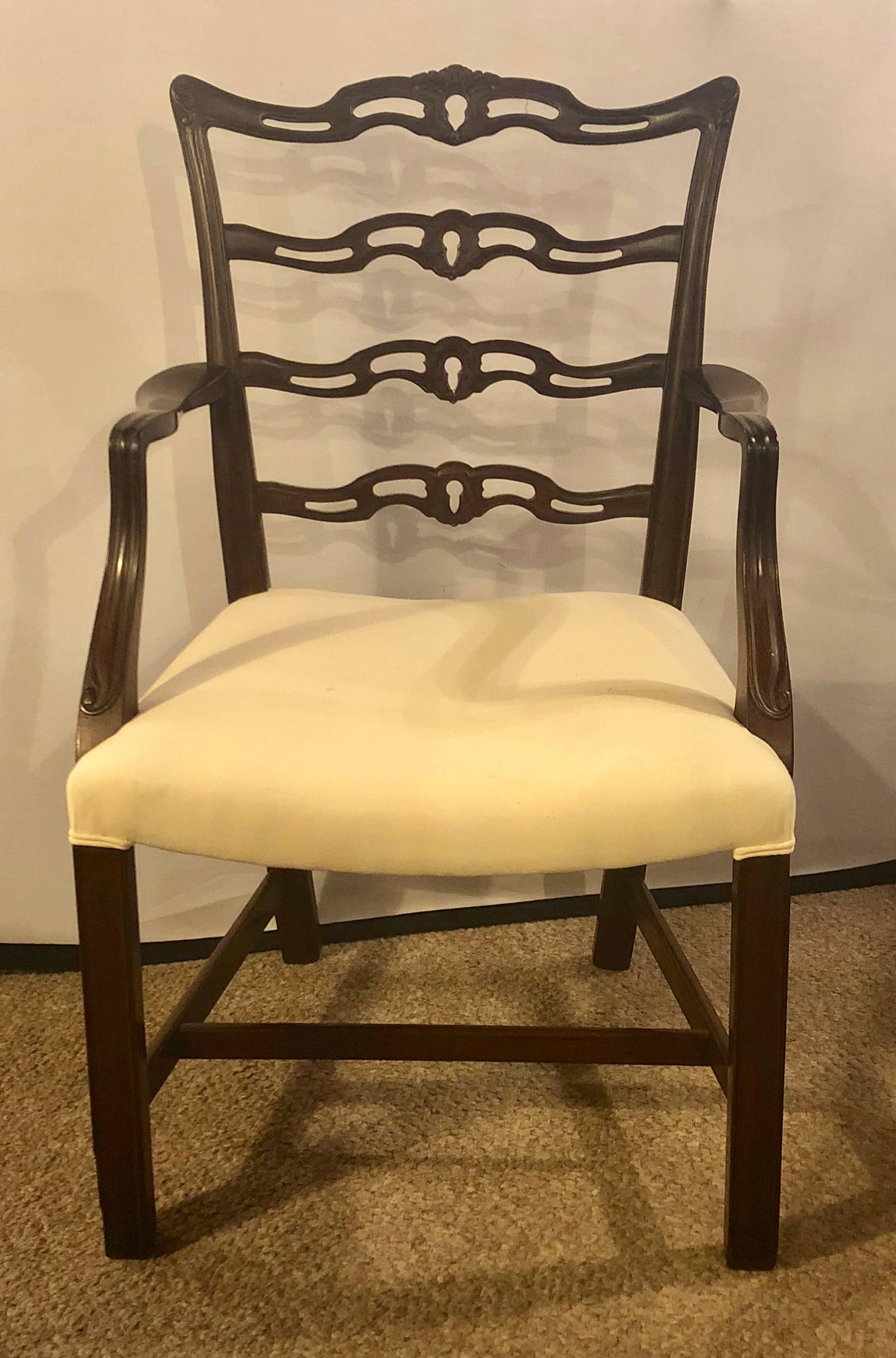 Set of Ten Ladder Back Chippendale Style Dining Chairs In Good Condition In Stamford, CT