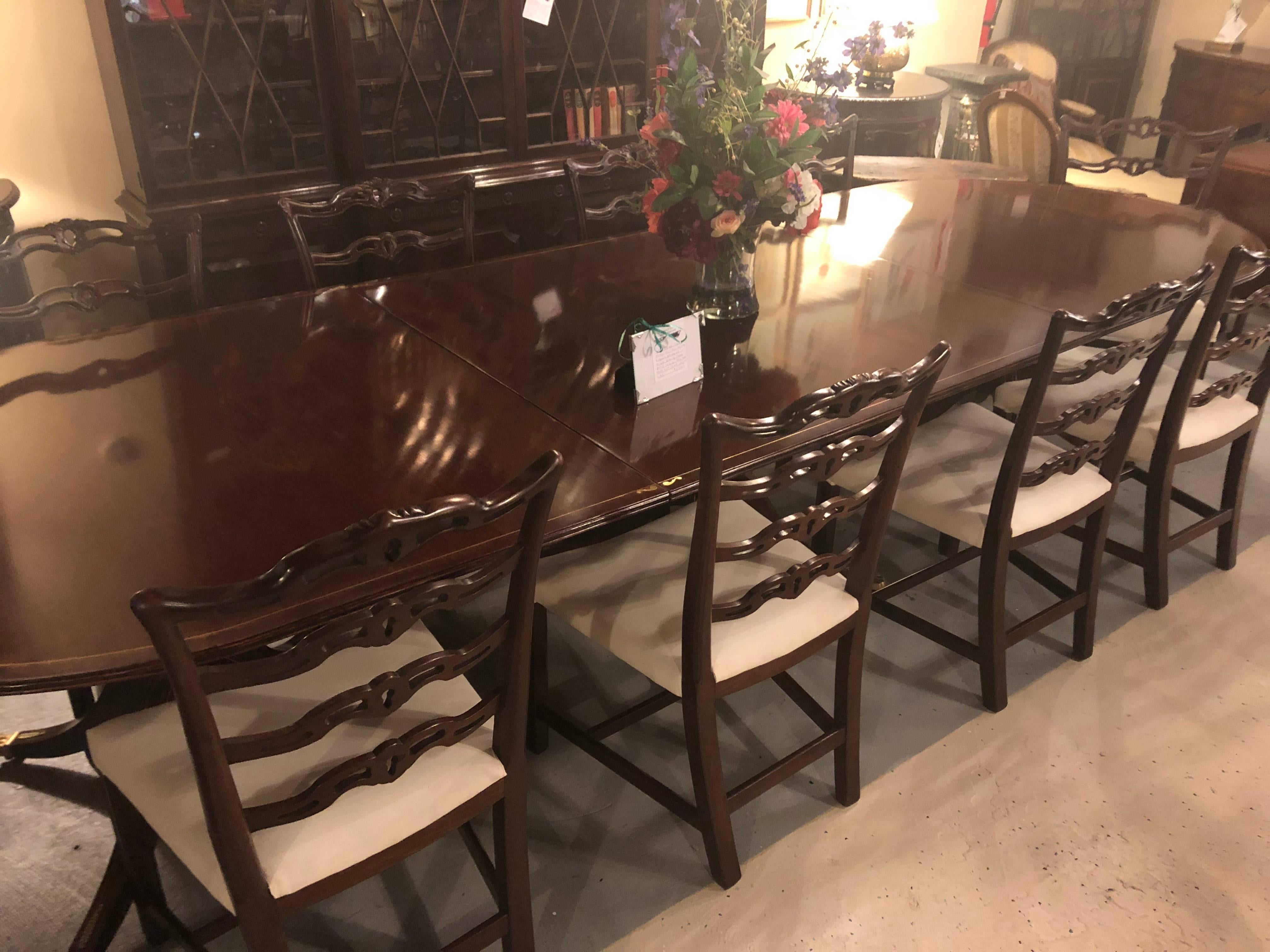 Set of Ten Ladder Back Chippendale Style Dining Chairs 5