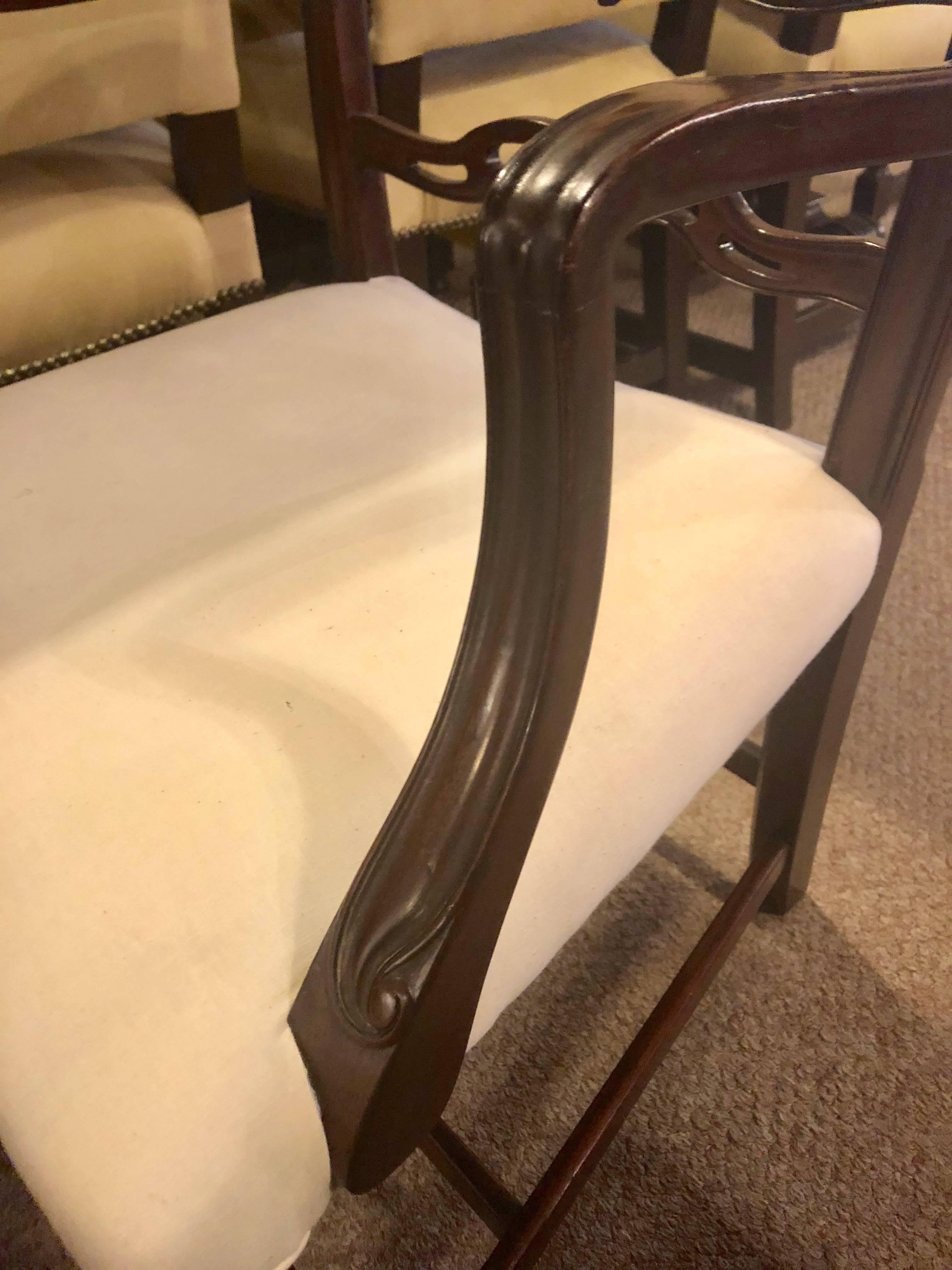 20th Century Set of Ten Ladder Back Chippendale Style Dining Chairs