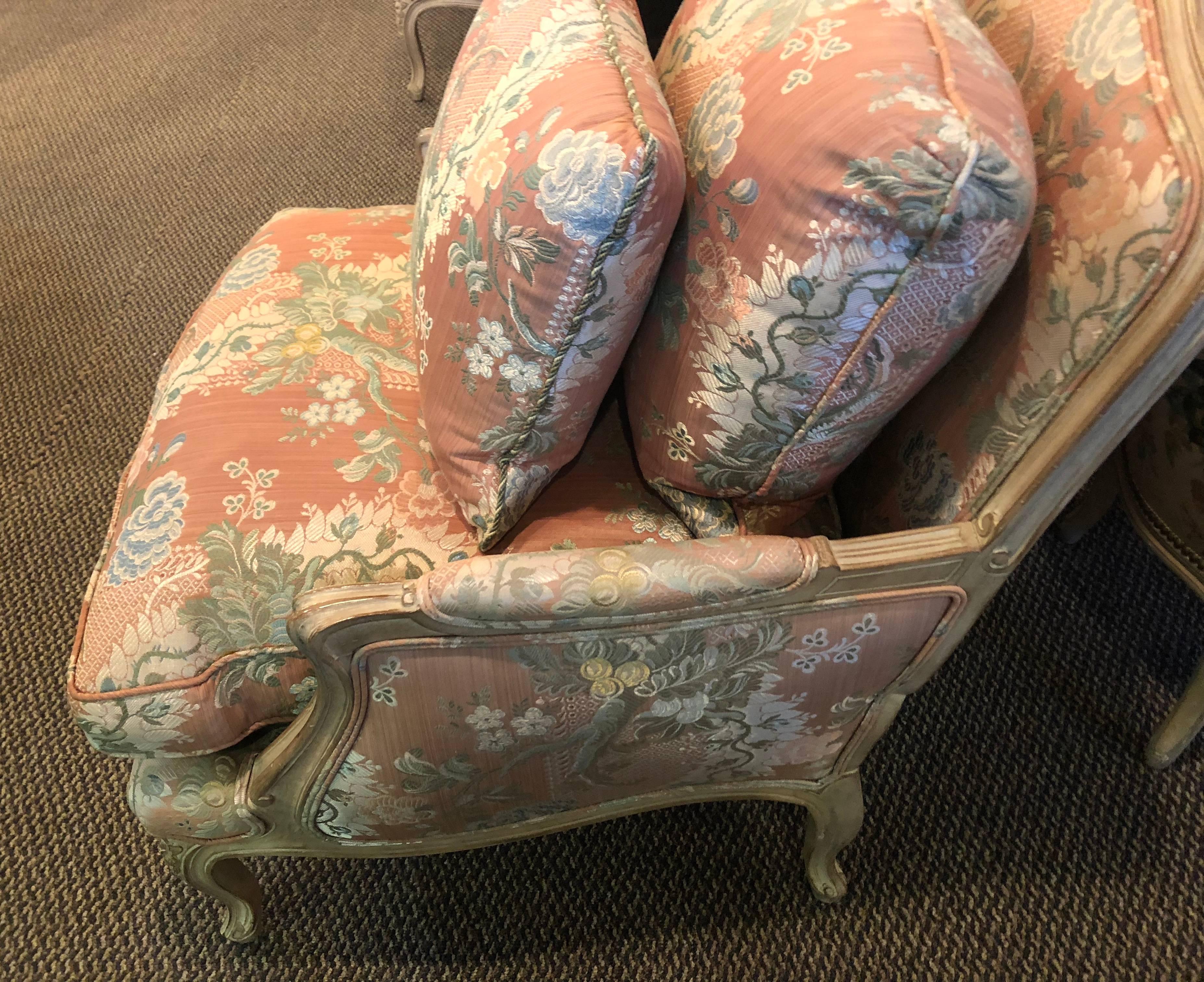 Pair of Louis XV Style Overstuffed Bergere Chairs by Maison Jansen In Good Condition In Stamford, CT