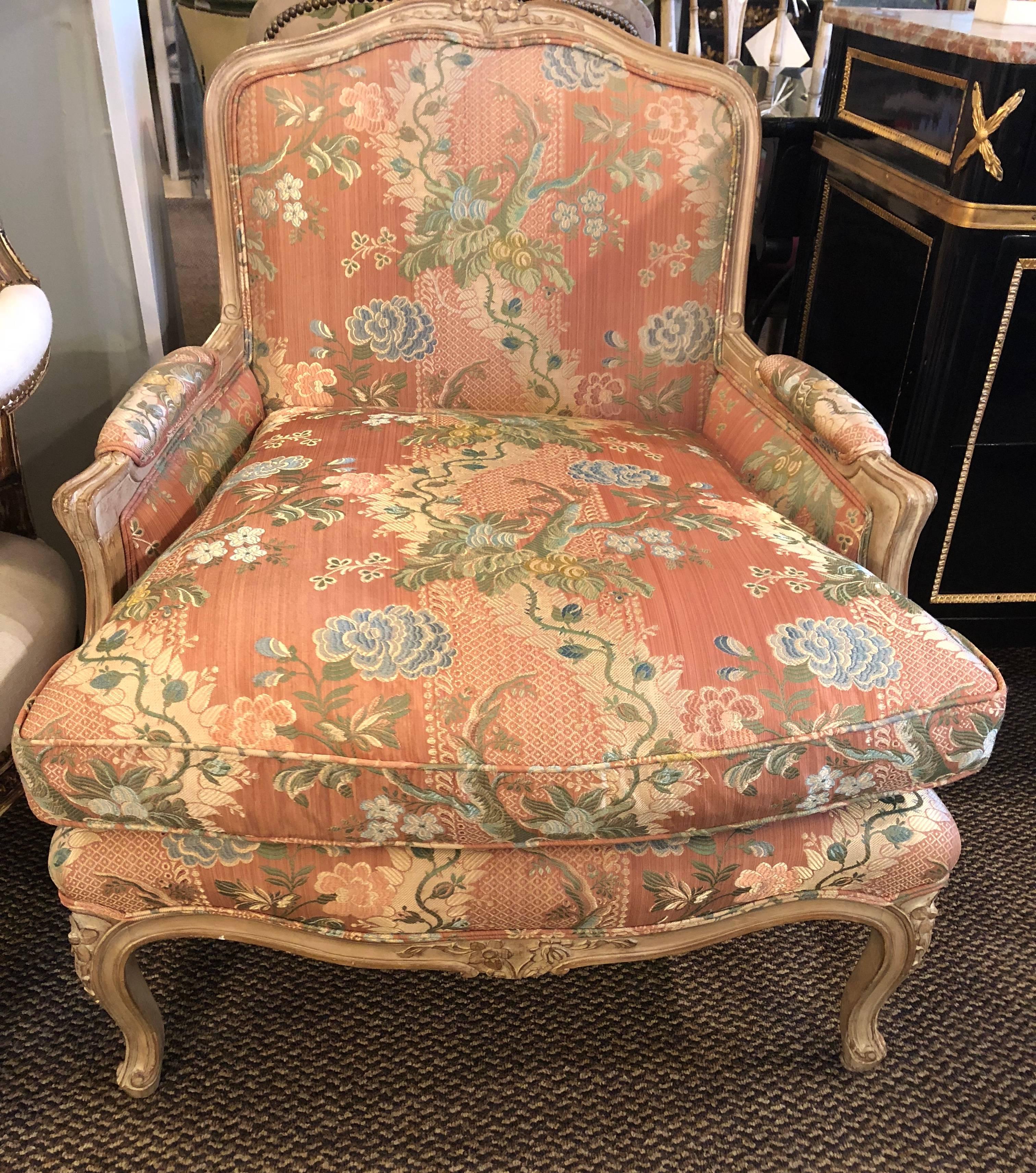 Pair of Louis XV Style Overstuffed Bergere Chairs by Maison Jansen 1