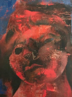 Joseph Wolins Painting Titled Two Figures ii American Red and Blue Colors