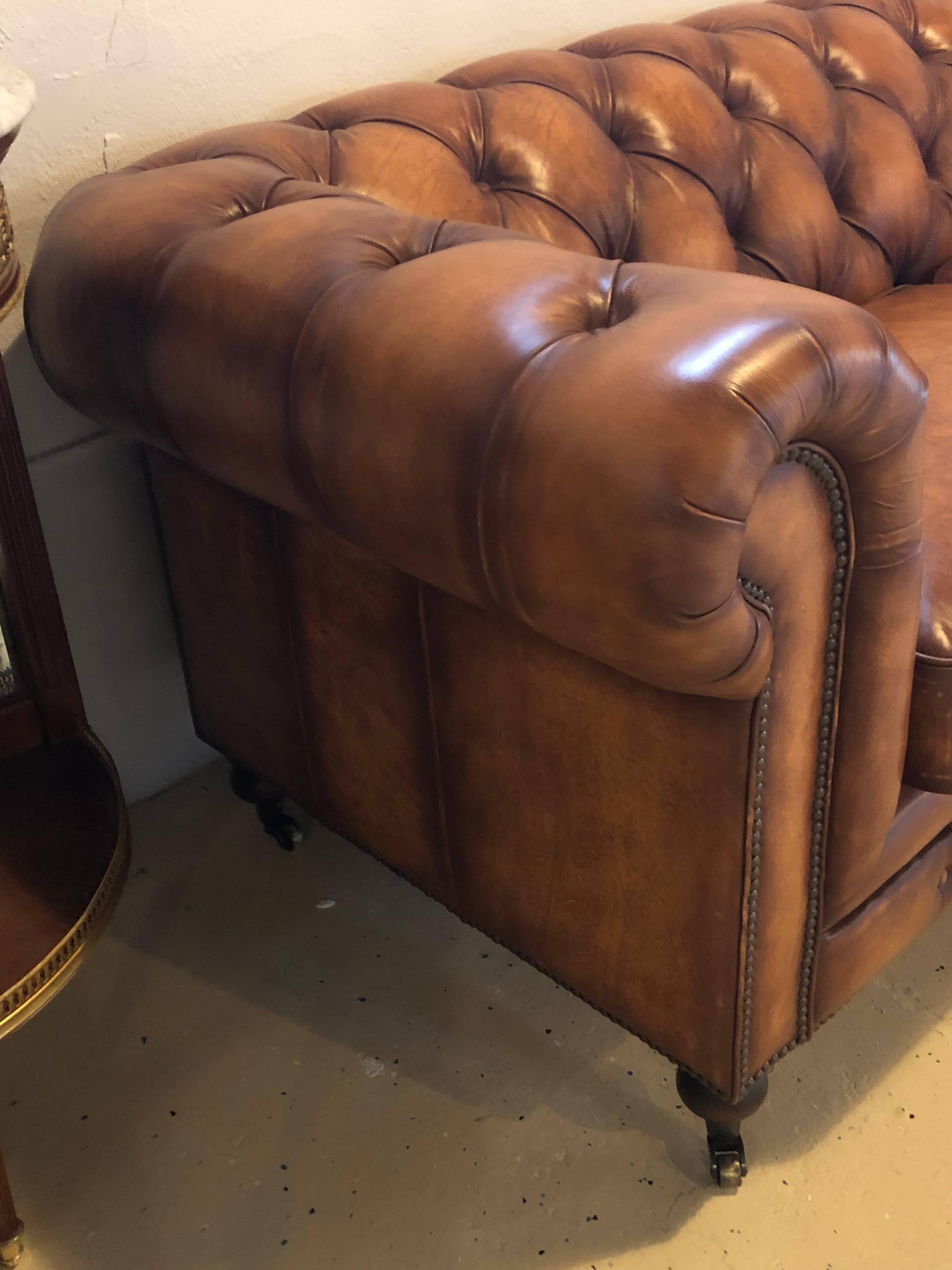 20th Century English Georgian Style Worn Leather Chesterfield Sofa