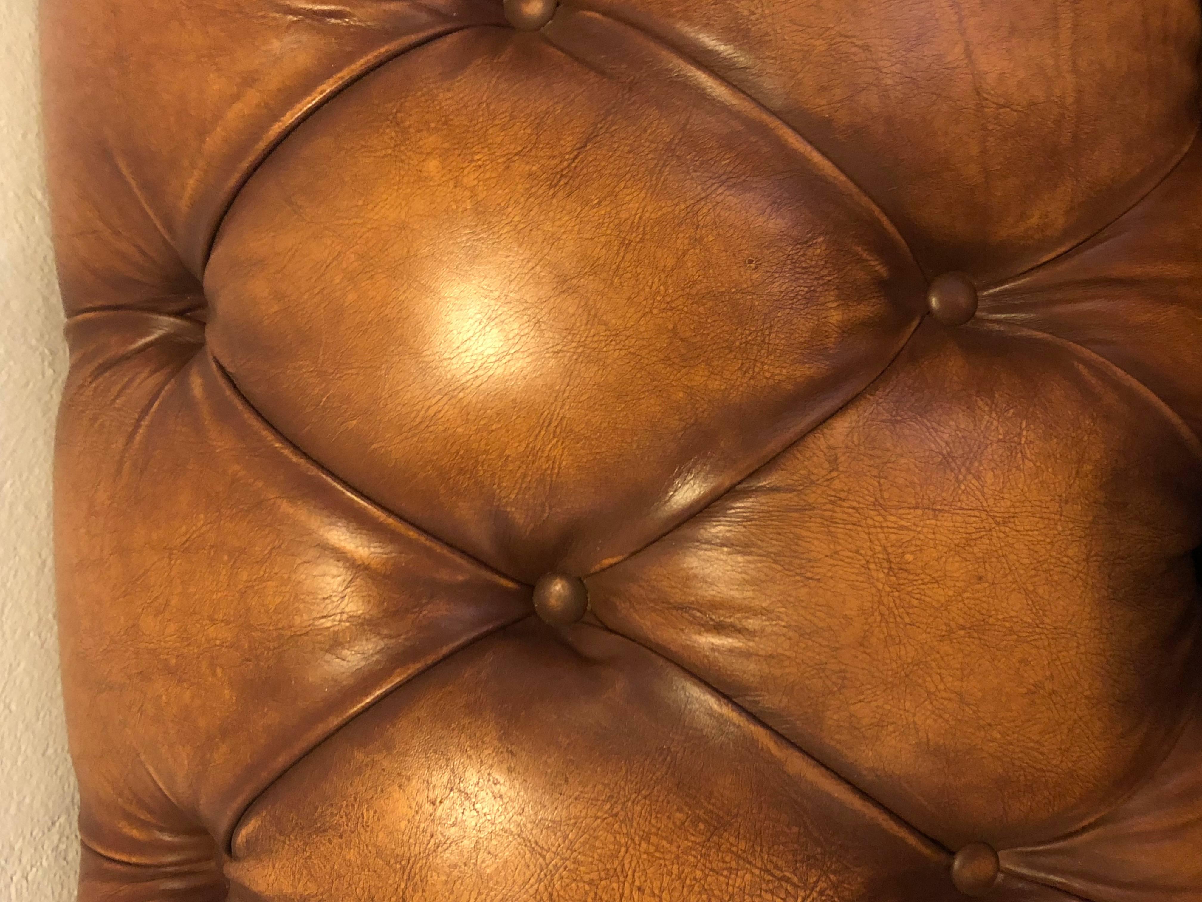 English Georgian Style Worn Leather Chesterfield Sofa 1