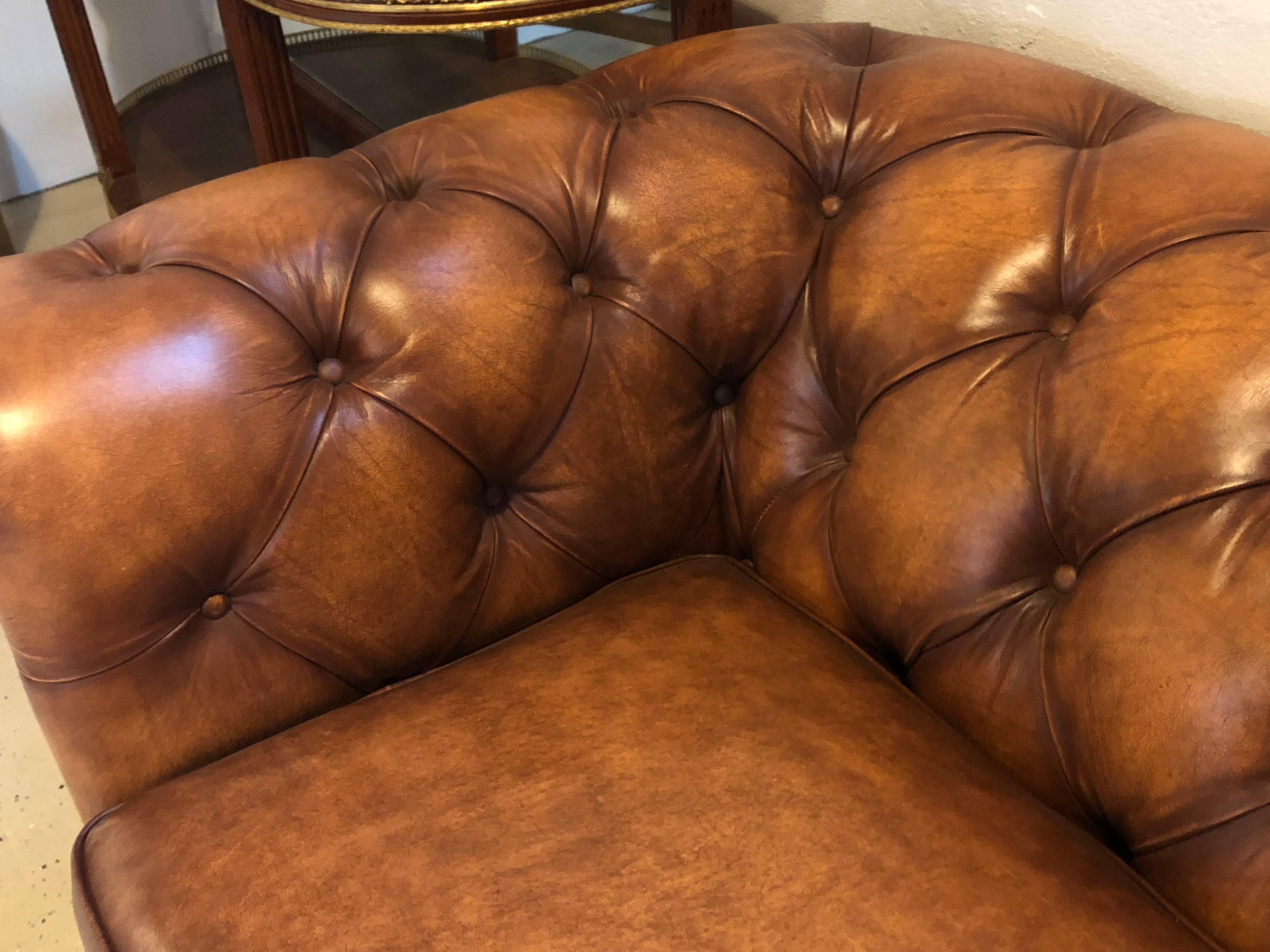 English Georgian Style Worn Leather Chesterfield Sofa 2