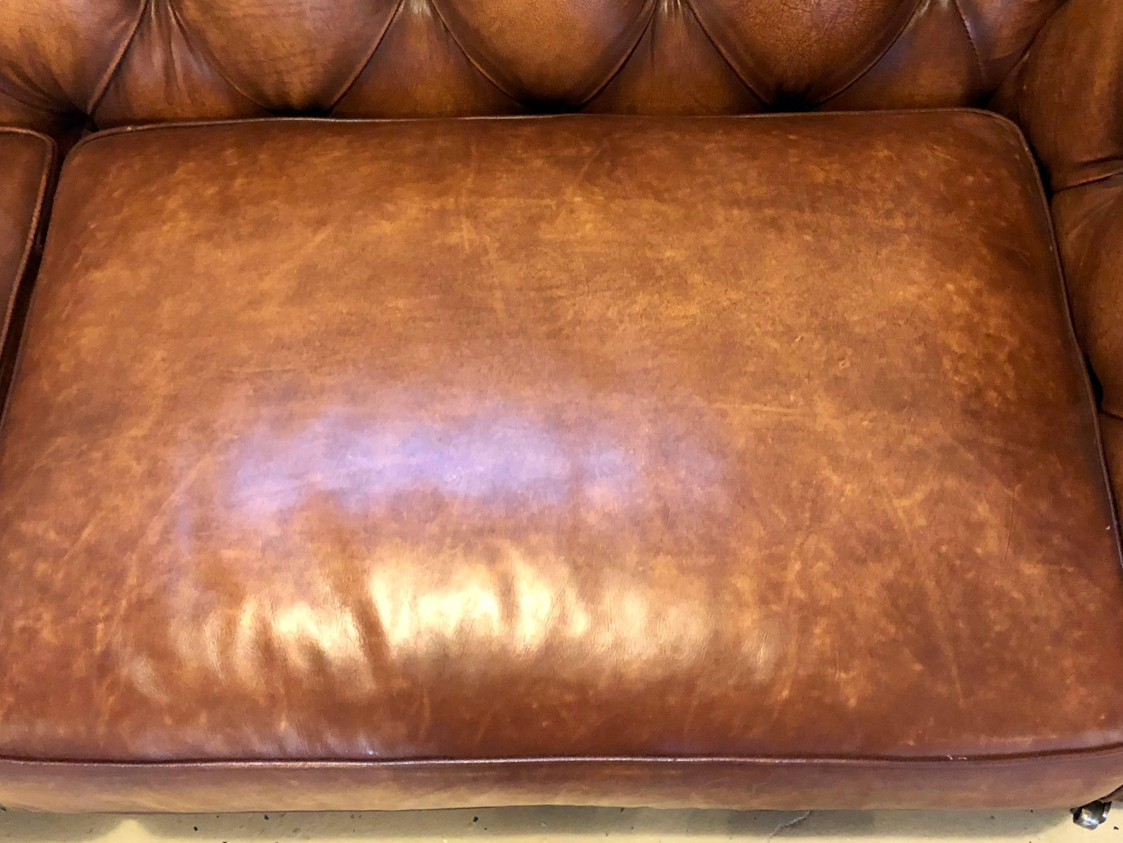 English Georgian Style Worn Leather Chesterfield Sofa 3
