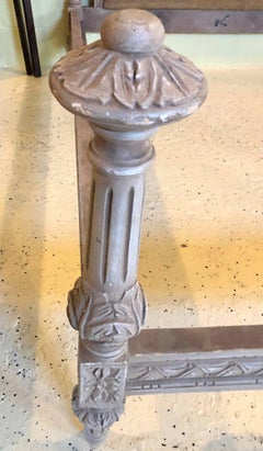 Swedish Paint Decorated Gustavian Style Queen Size Bed with Rails and Footboard