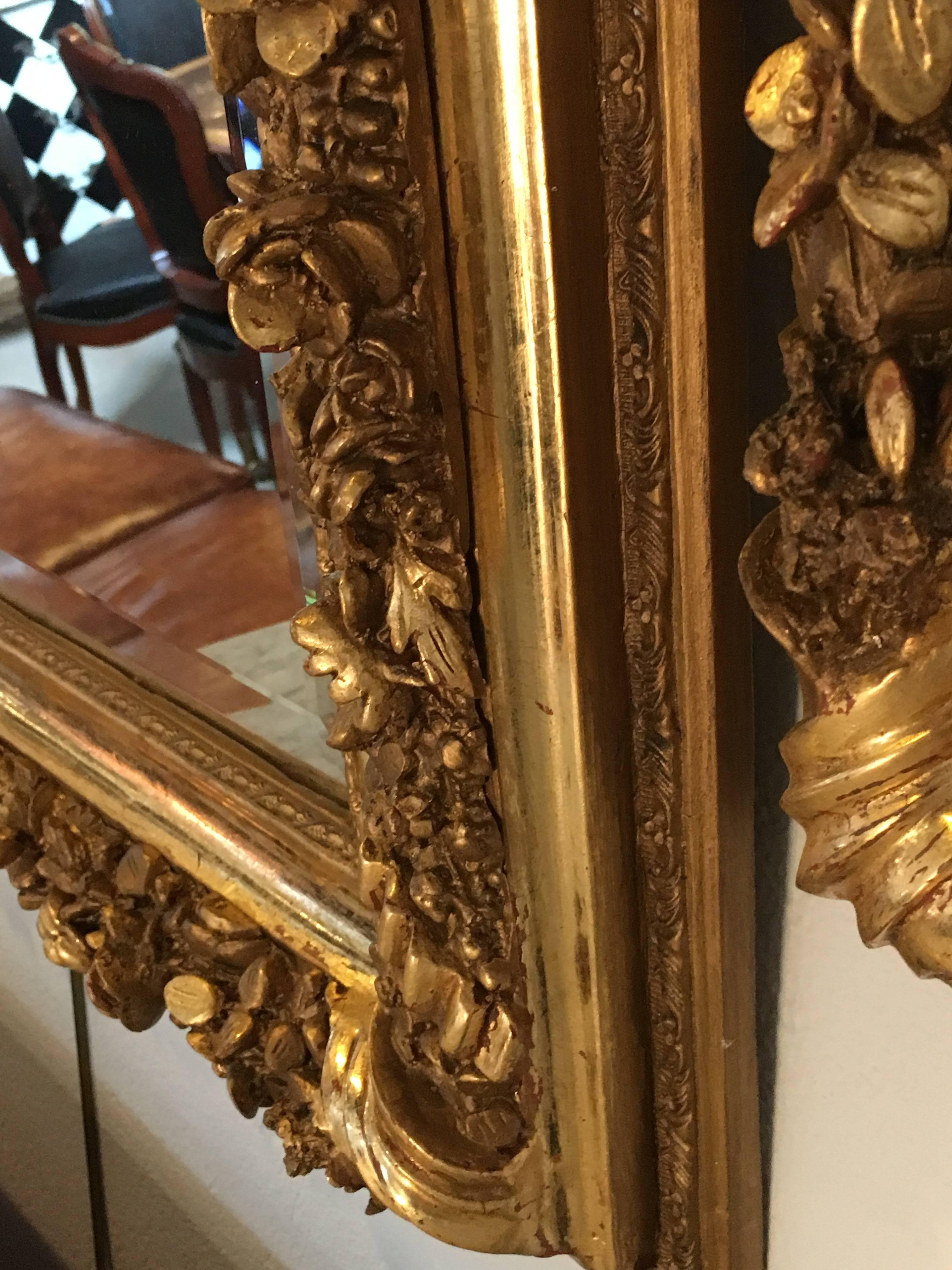 Pair Of Gilt Gesso and Wood Ribbon Tassel Rose Carved Mirrors  1