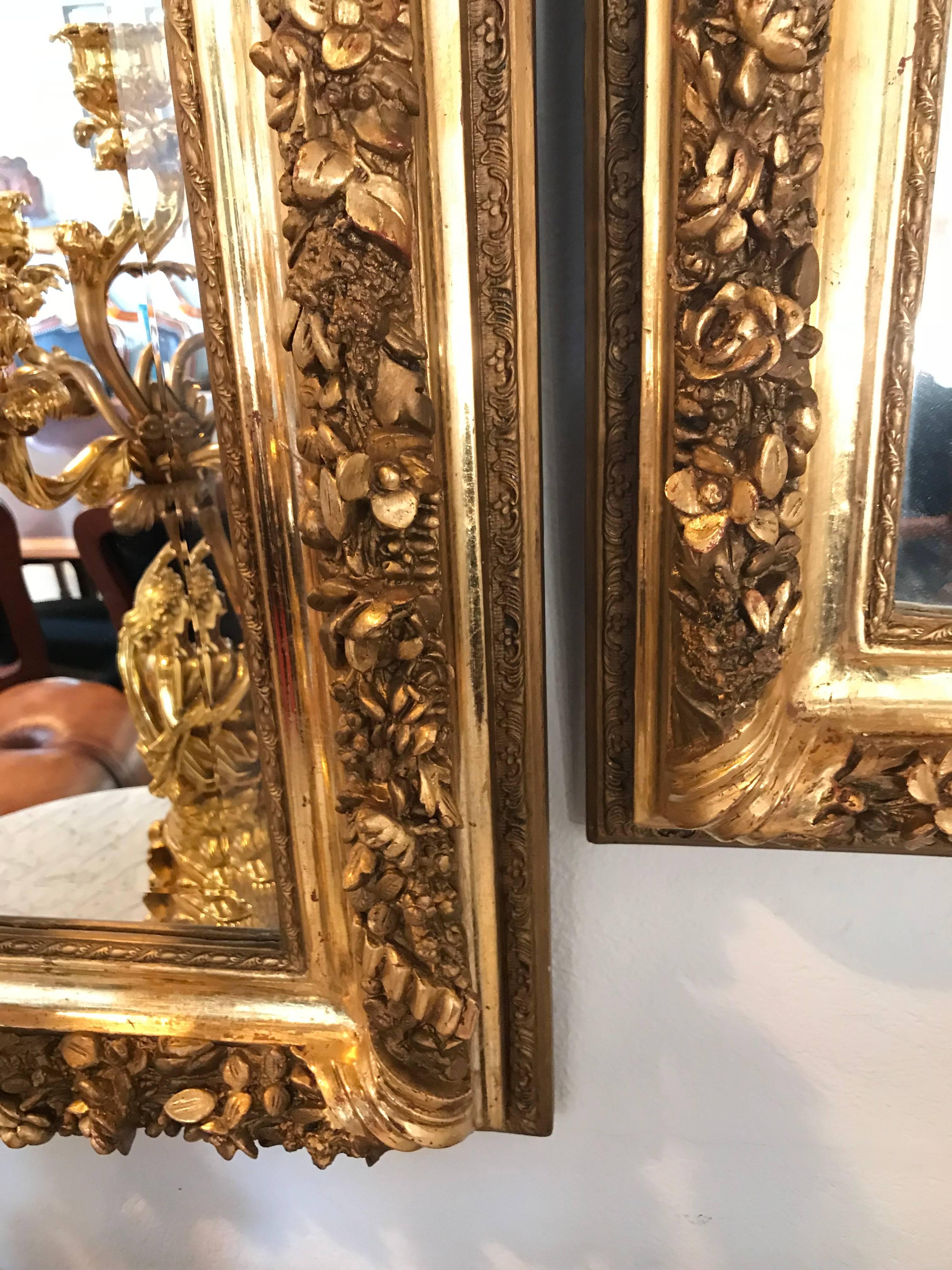 Pair Of Gilt Gesso and Wood Ribbon Tassel Rose Carved Mirrors  3